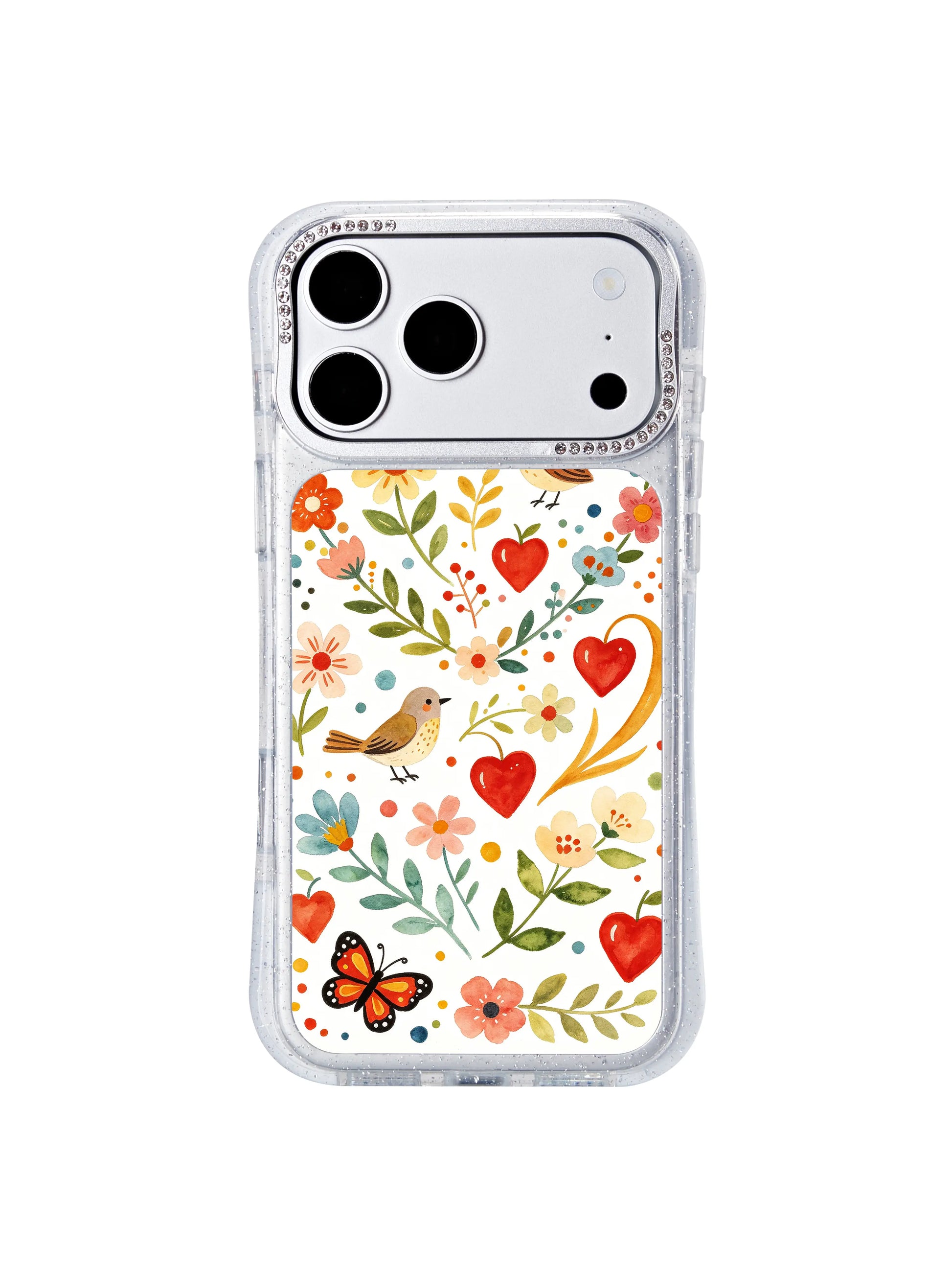 PhoneCasing camera control button friendly iphone 17 pro Max case featuring Aurelia Finch’s heart wreath illustration, full unobstructed access to all new iPhone 17 Pro hardware features.