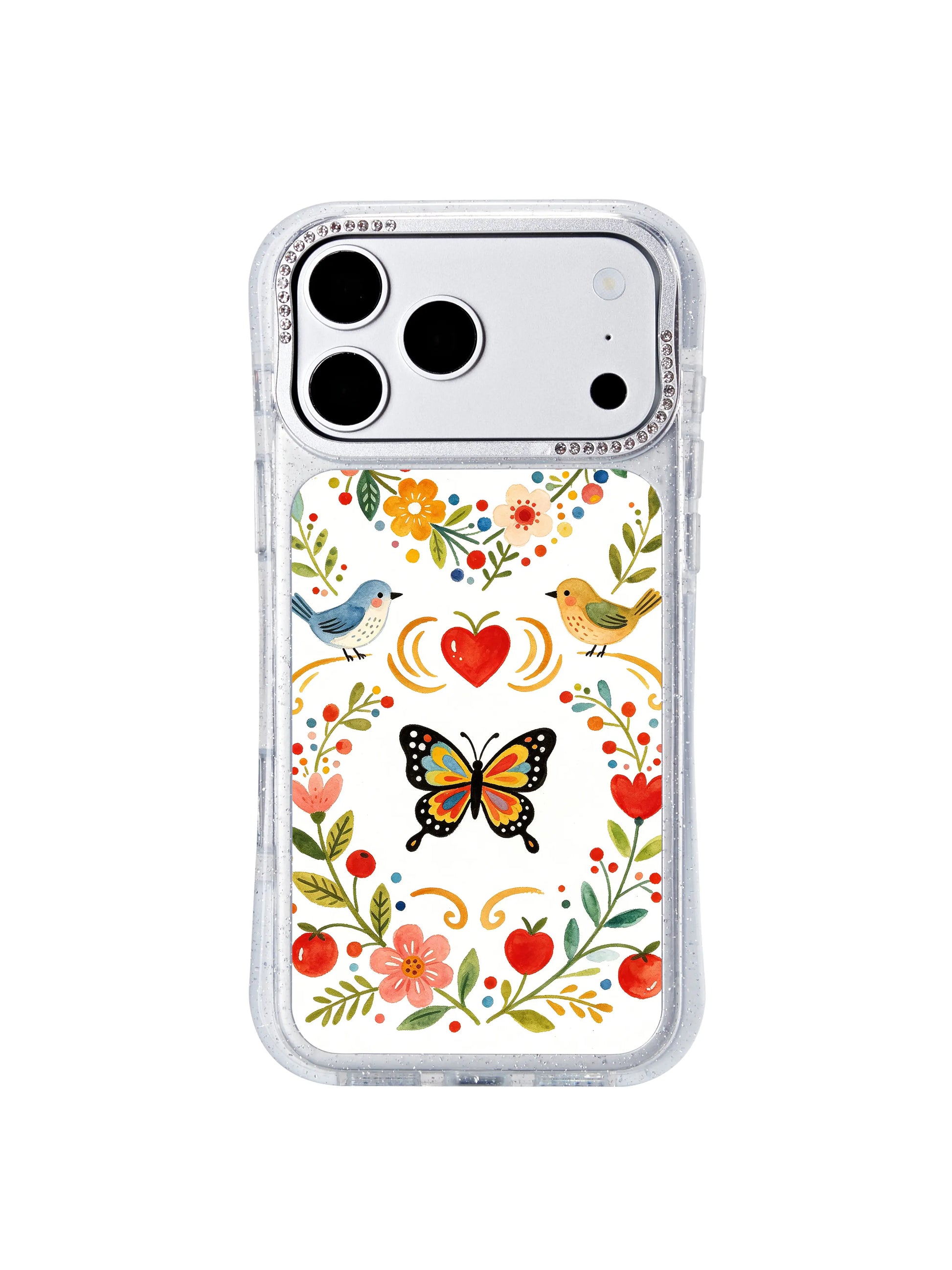 PhoneCasing California-made iphone 17 pro Max case with Aurelia Finch’s heart wreath artwork, printed with archival ink for long-lasting vibrant color retention.