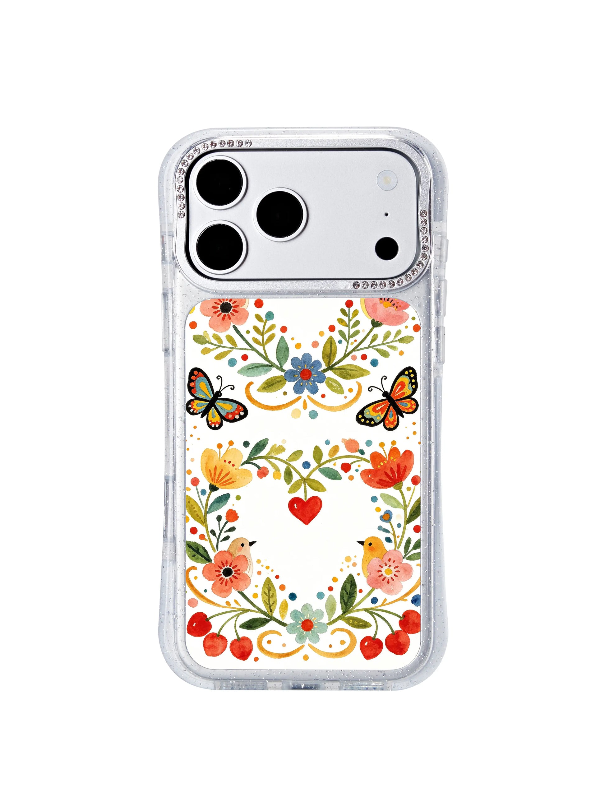 PhoneCasing slim lightweight iphone 17 pro Max casing featuring Aurelia Finch’s heart wreath design, low-profile protective build that fits easily in pockets and purses.