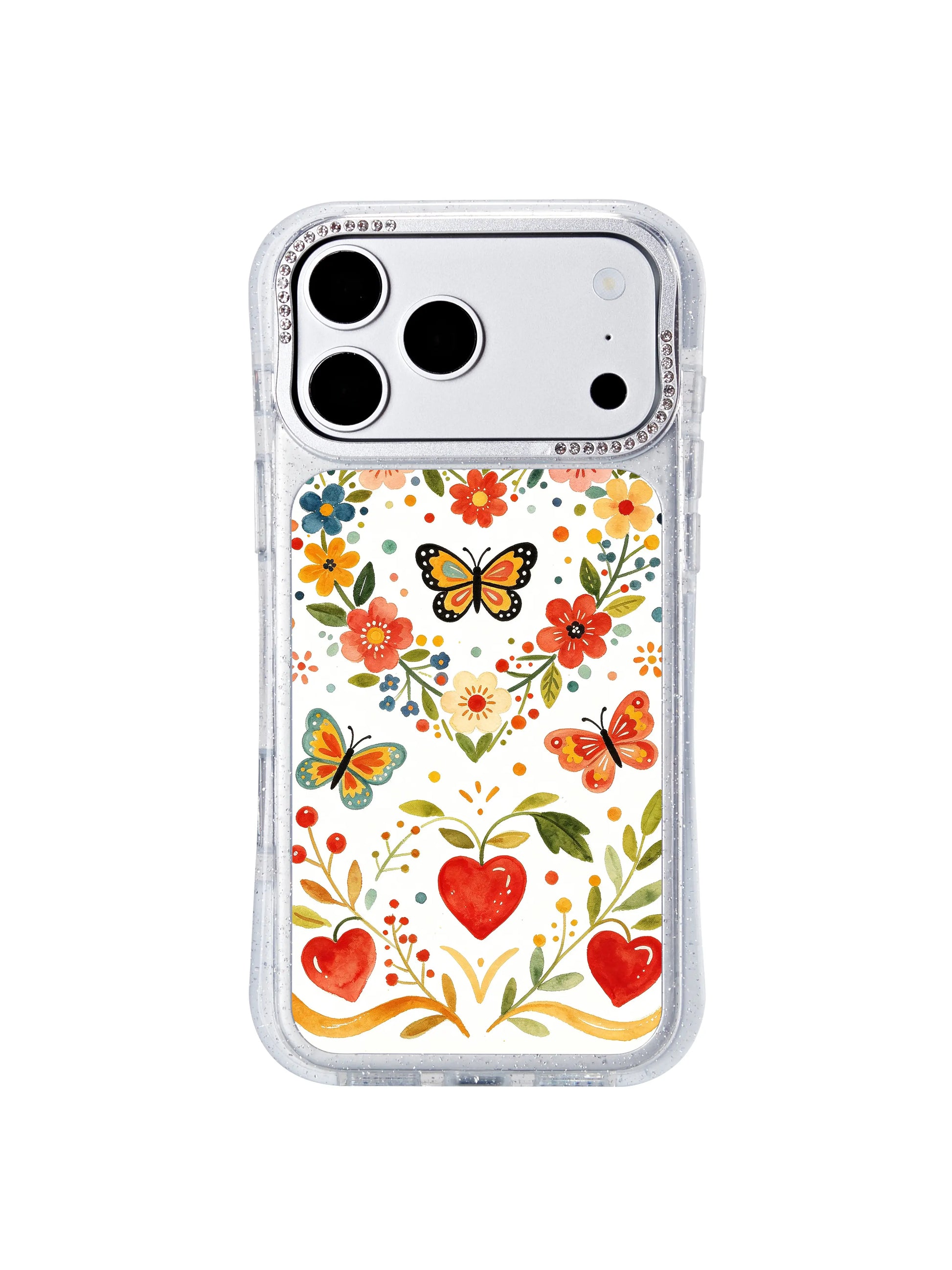 PhoneCasing vintage folk style iphone 17 pro Max casing designed by Aurelia Finch, featuring floral heart wreath and bird motifs perfect for women who love retro romantic daily accessories.