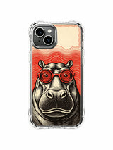 Premium collectible red lens calm vintage poster hippo art PhoneCasing iPhone 13 Case, official Rufus Vale exclusive print phone casing sold as premium holiday art gift nationwide USA.