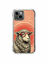 Detailed red-lens sheep portrait artwork on an iPhone 13 case