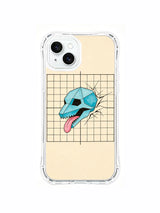 Endless Unbound: An angled cyan skull on a rectangular grid, with fine break lines spreading to the right.