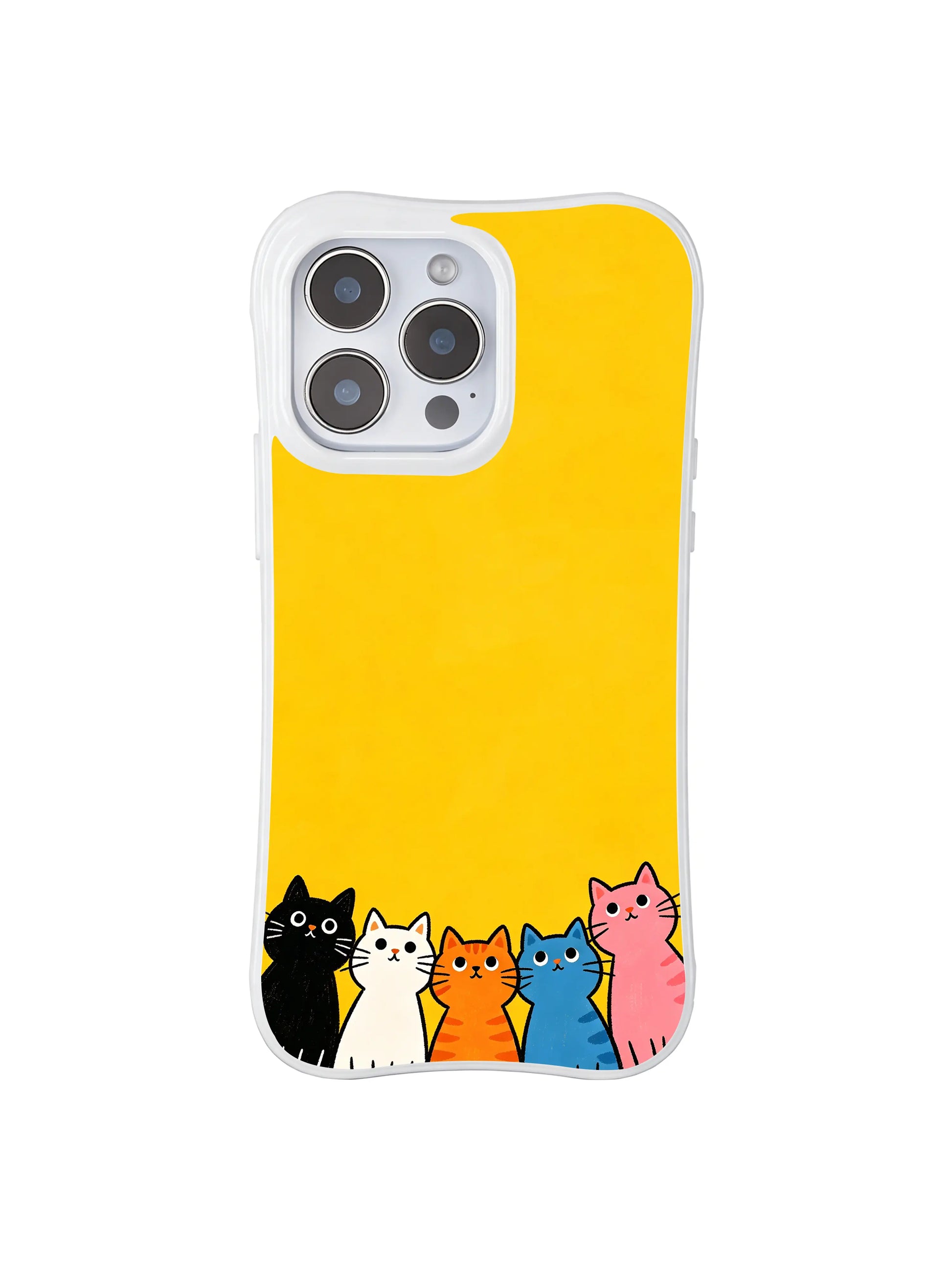 PhoneCasing iPhone 16 Pro Max with Hopeful Cat Gaze design, whimsical felines looking toward the horizon against a sunny yellow background.