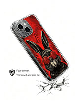 Signal antenna long-ear black rabbit with spinning hypnotic red round lenses original Rufus Vale drawing for PhoneCasing iPhone 13 Case, curated high-end art protective phone case crafted in California.