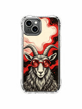 Hypnotic red frequency spiral eyewear goat original artwork by Rufus Vale for PhoneCasing iPhone 13 Case, limited-edition artist collab gallery-grade phone cover locally crafted in California.