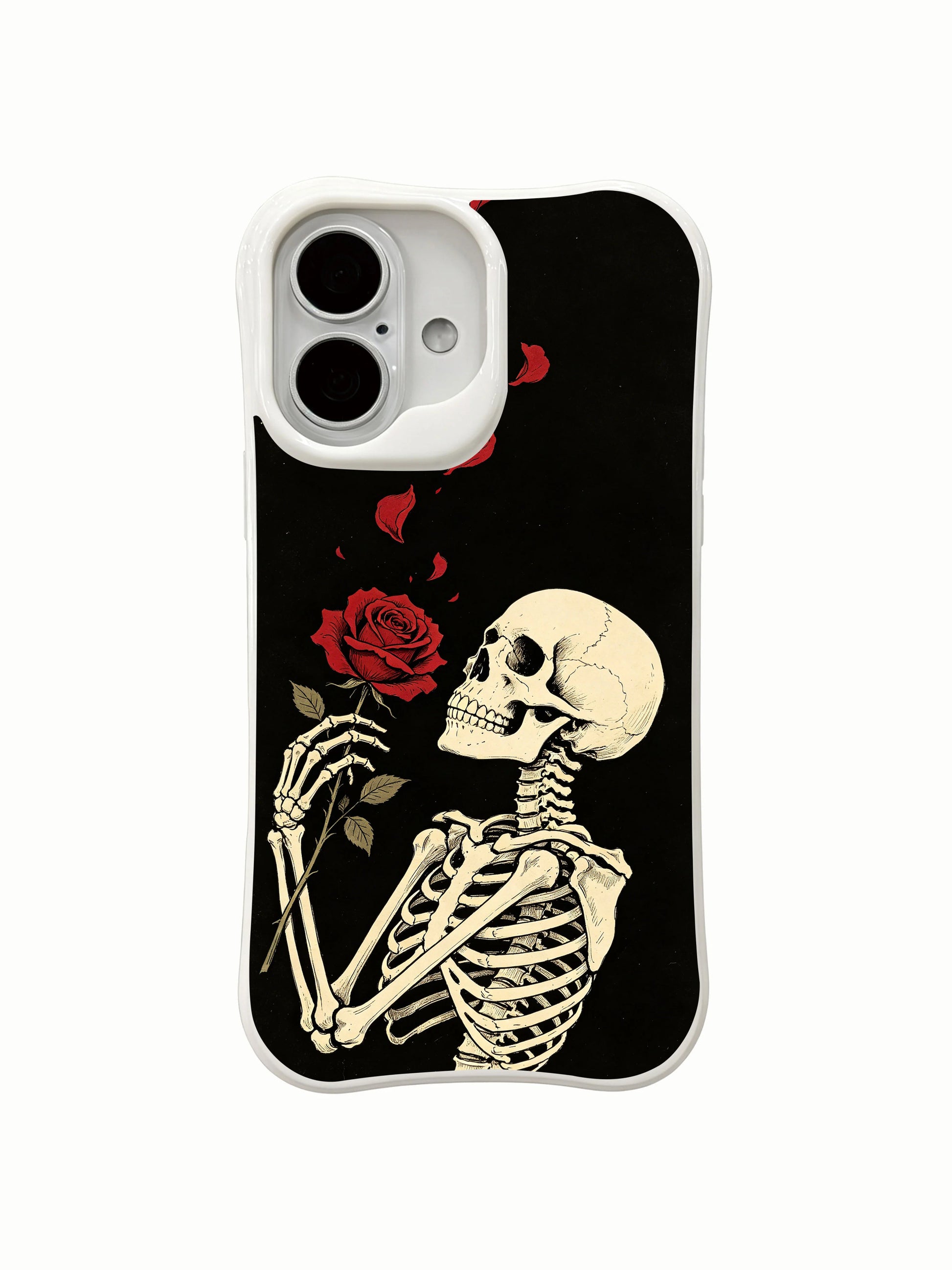 PhoneCasing immortal-bloom skeleton rose iPhone 16 Case, goth wearable art themed on eternal love blooming past mortality, MagSafe snap-fit scratch resistant everyday iPhone 16 casing