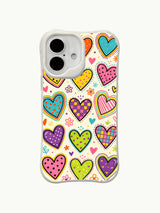PhoneCasing imperfect beauty hearts iPhone 16 plus case, creative doodle art full of warm vibes and positive energy.