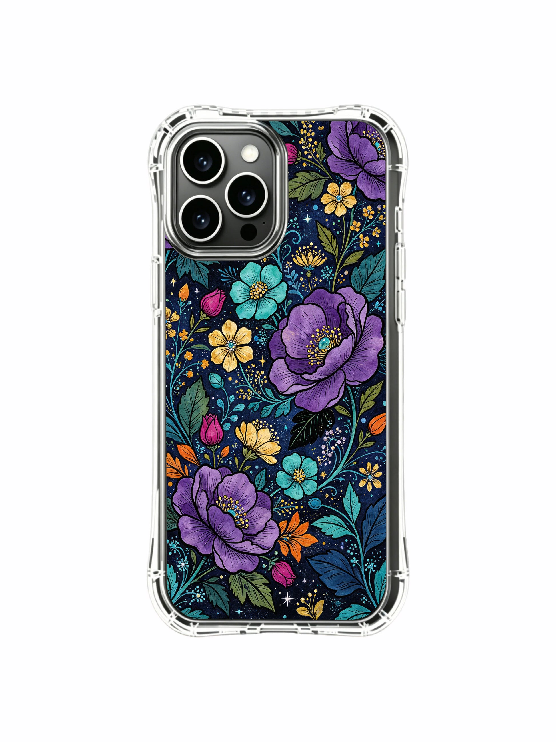PhoneCasing iPhone 13 Pro Max Case with a colorful celestial floral mosaic print, a vibrant tapestry of flowers inspired by the cosmos.