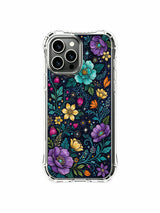 PhoneCasing iPhone 13 Pro Max Case showcasing Elias Nocturne's dark flower tapestry, a dense, vibrant pattern of blooms on a midnight background.