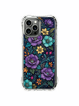 PhoneCasing iPhone 13 Pro Max Case with Elias Nocturne's purple and teal cosmic garden design, a rich, vibrant floral pattern on a dark background.