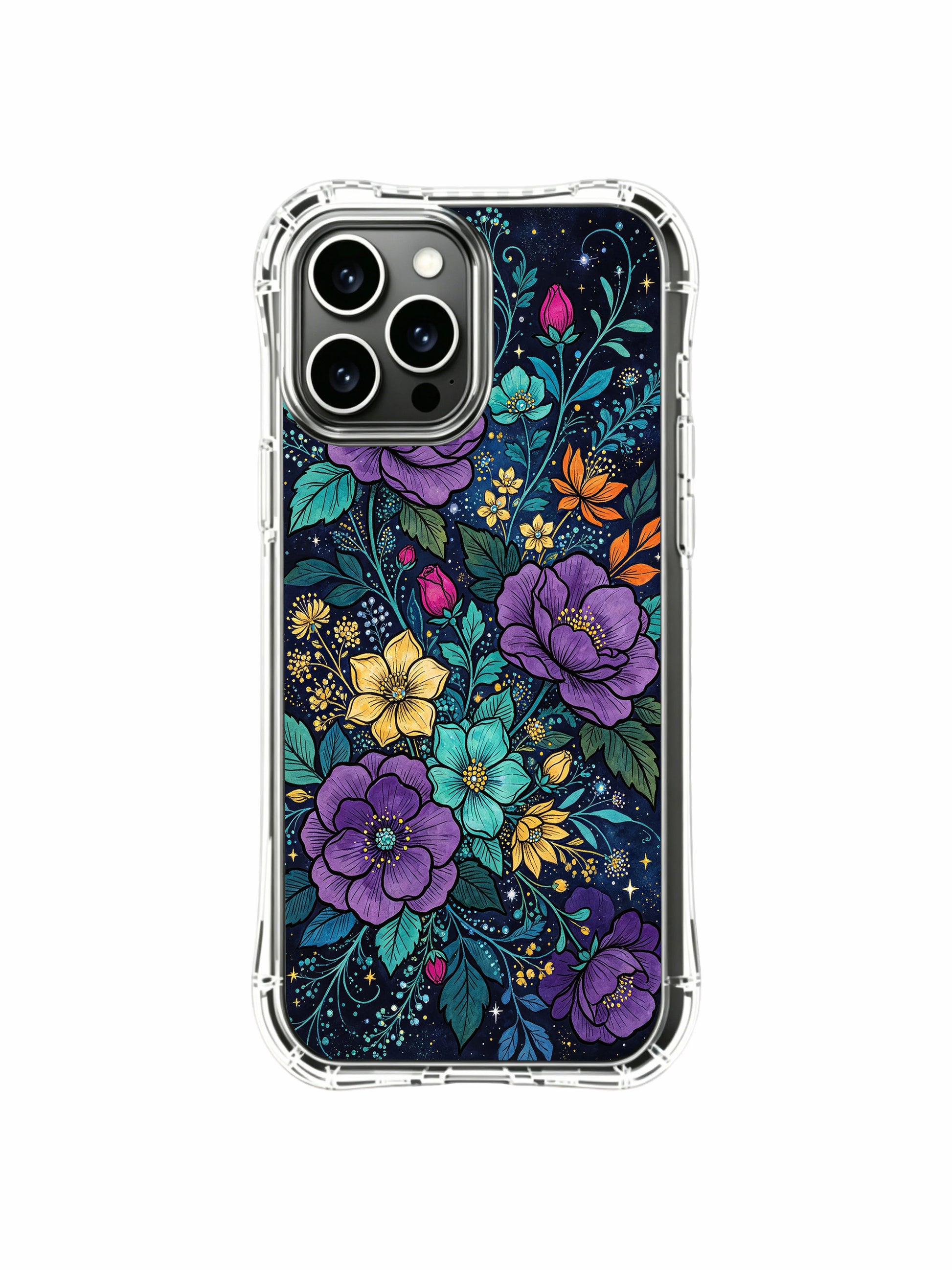 PhoneCasing iPhone 13 Pro Max Case featuring Elias Nocturne's purple and yellow night garden design, a rich floral pattern that brings color to the dark.