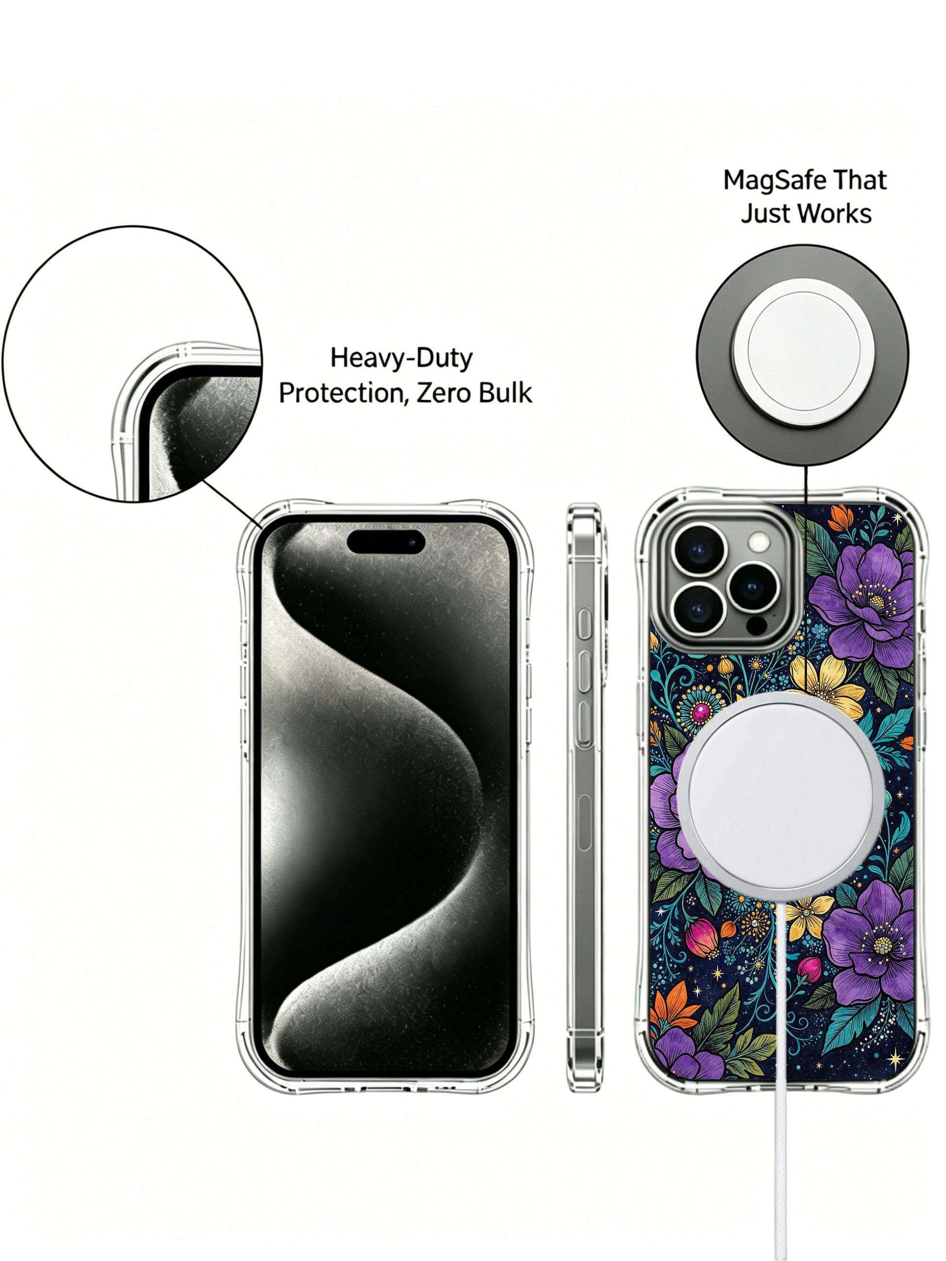PhoneCasing iPhone 13 Pro Max Case with Elias Nocturne's starry floral mosaic design, a rich tapestry of blooms on a midnight background.