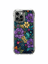 PhoneCasing iPhone 13 Pro Max Case with a purple, teal, and yellow night garden print, a full-coverage floral design inspired by the cosmos.