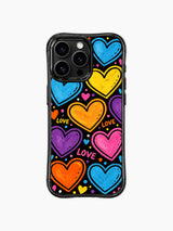 PhoneCasing iPhone 13 Pro Max full wrap case with complete Happy Heart Cosmos textured heart planet, rainbow polka dot & handwritten LOVE cosmic doodle pattern, UV-printed long-lasting artistic phone casing.
