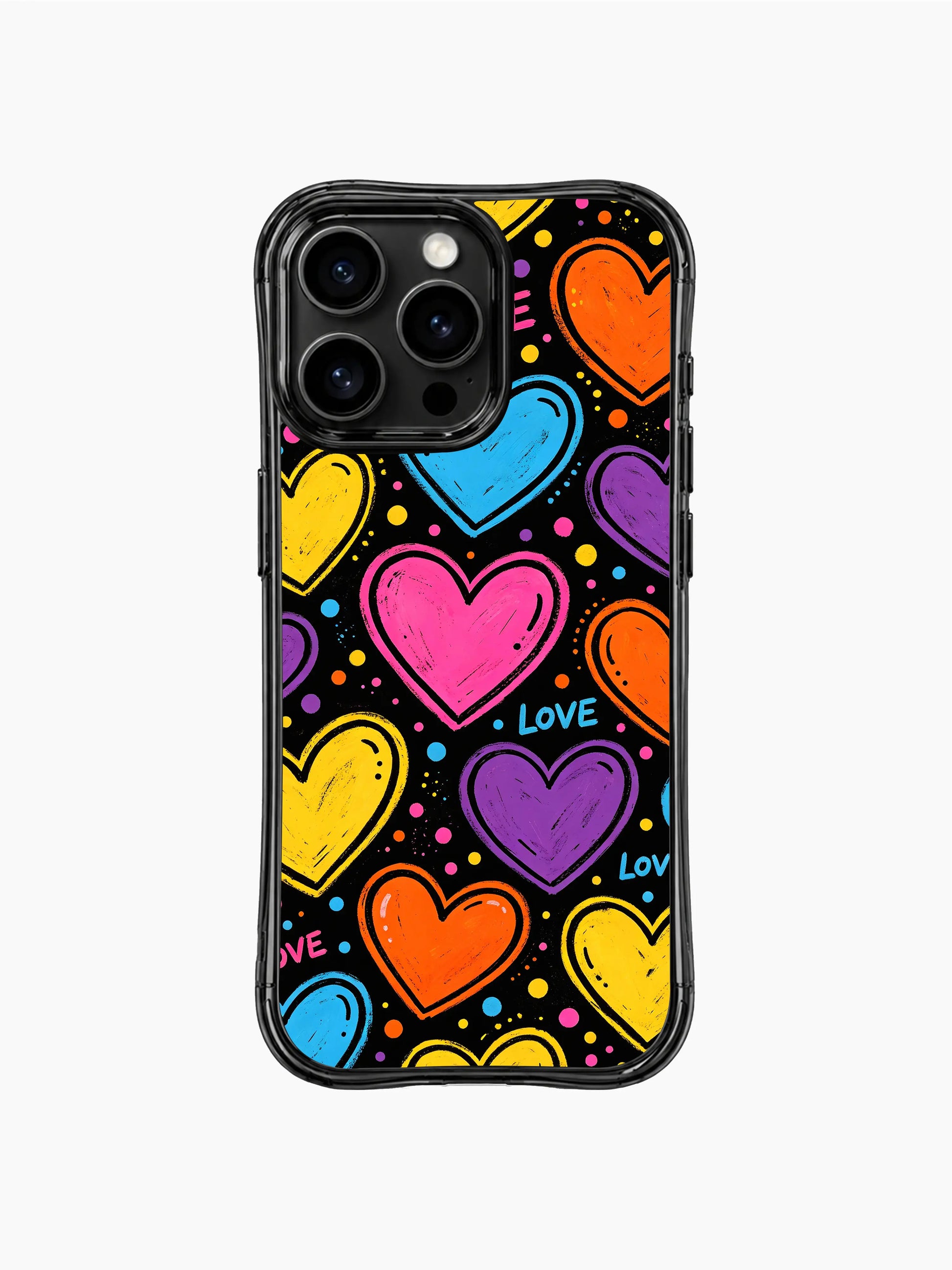 PhoneCasing iPhone 13 Pro Max cover original Nova Heartwell Happy Heart Cosmos design, floating textured rainbow heart planet & polka dot cosmic motif for upbeat free-spirited teen and young women casing.