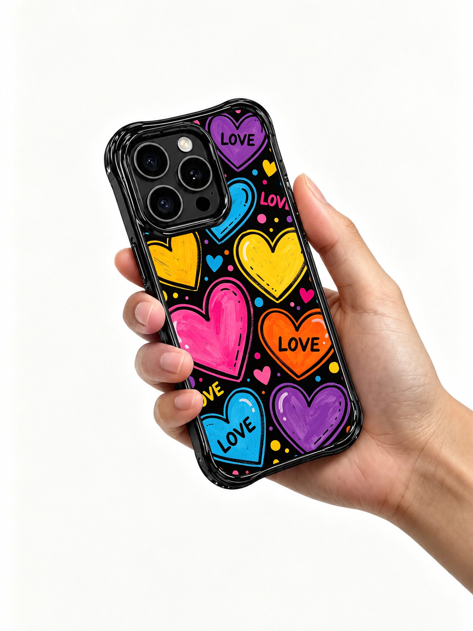 PhoneCasing iPhone 13 Pro Max cover expressive Happy Heart Cosmos painted cosmic artwork, representing joyful open free-spirited youthful love and bright heartfelt cosmic crush affection phone casing.