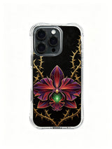 ：PhoneCasing iPhone 14 Plus Case with glossy tactile black orchid print, durable anti-slip phone casing for everyday carry