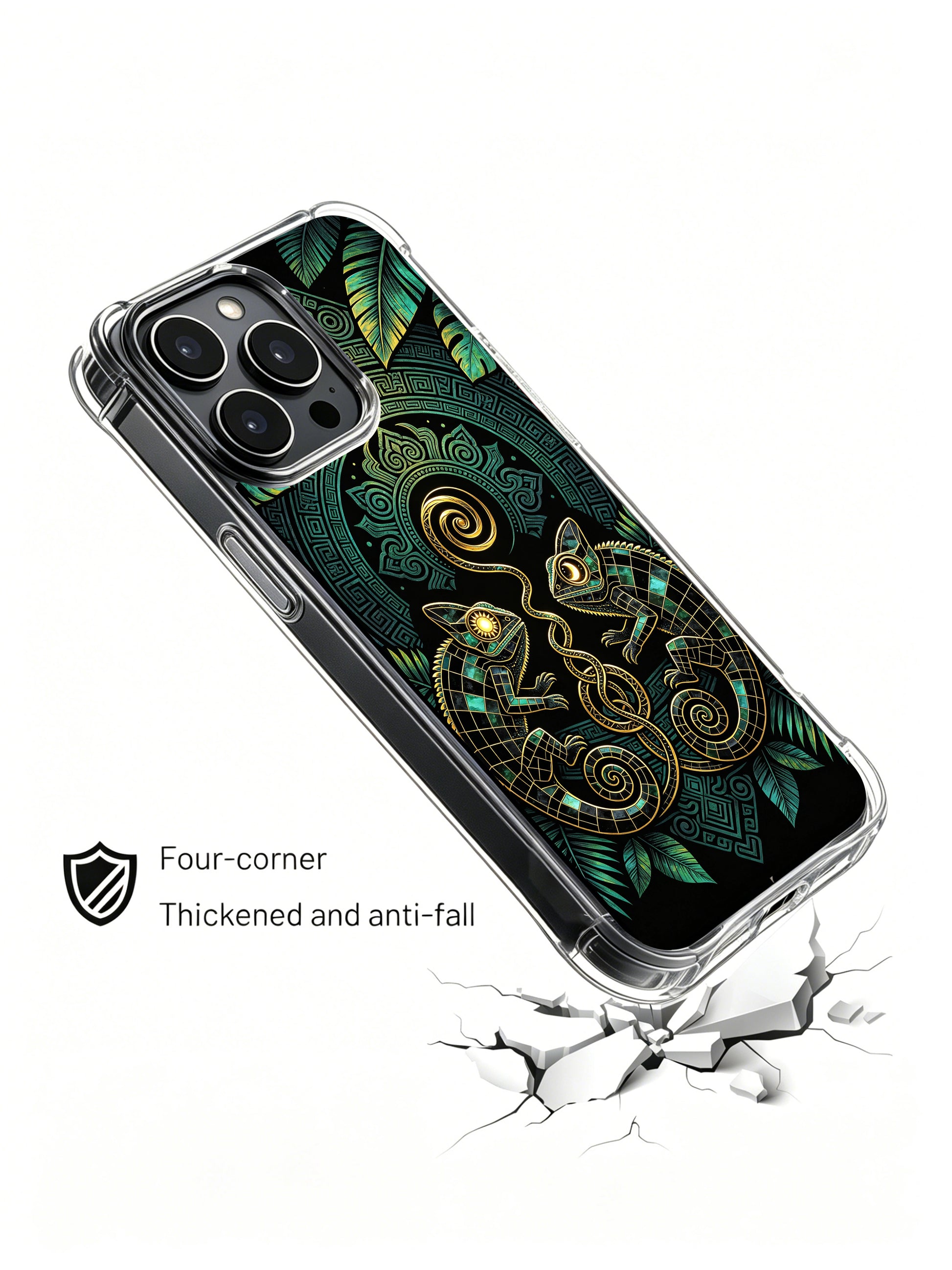 PhoneCasing iPhone 14 Plus Case with obsidian scale texture design, lightweight full fit iPhone phone casing.