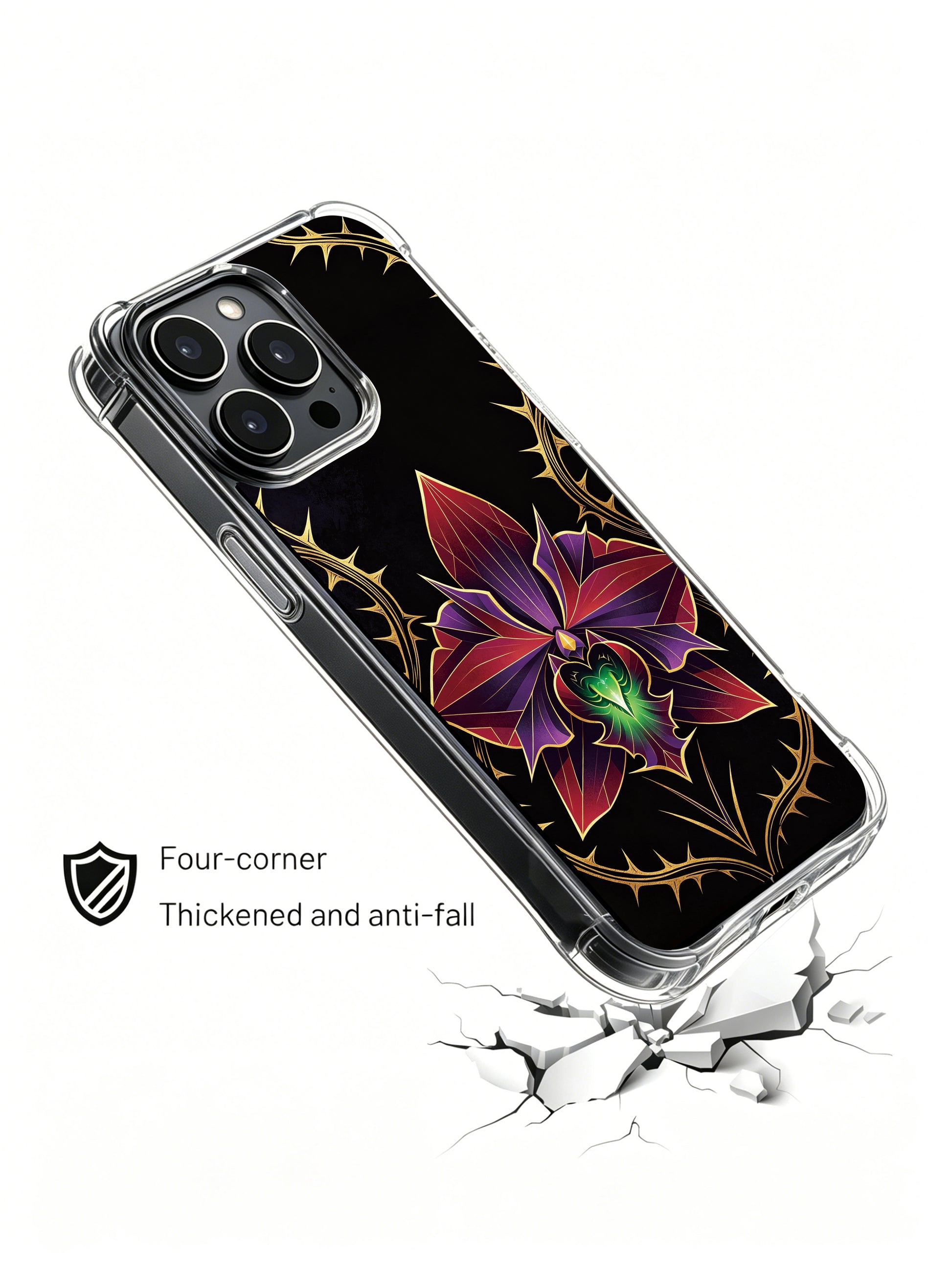 PhoneCasing iPhone 14 Plus Case with sharp symmetrical flower illustration, scratch resistant premium phone cover for elegant women