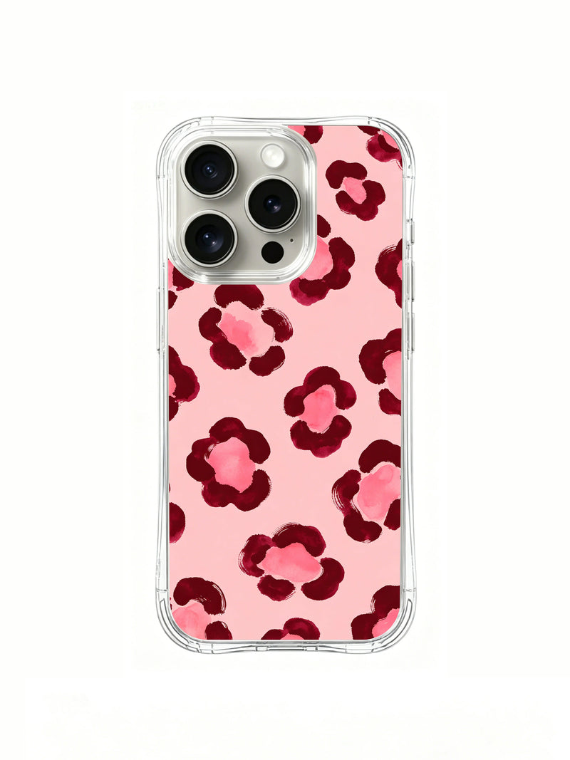 Burgundy Rose Watercolor Leopard Wavy iPhone 14 Pro Case - Cute Aesthetic