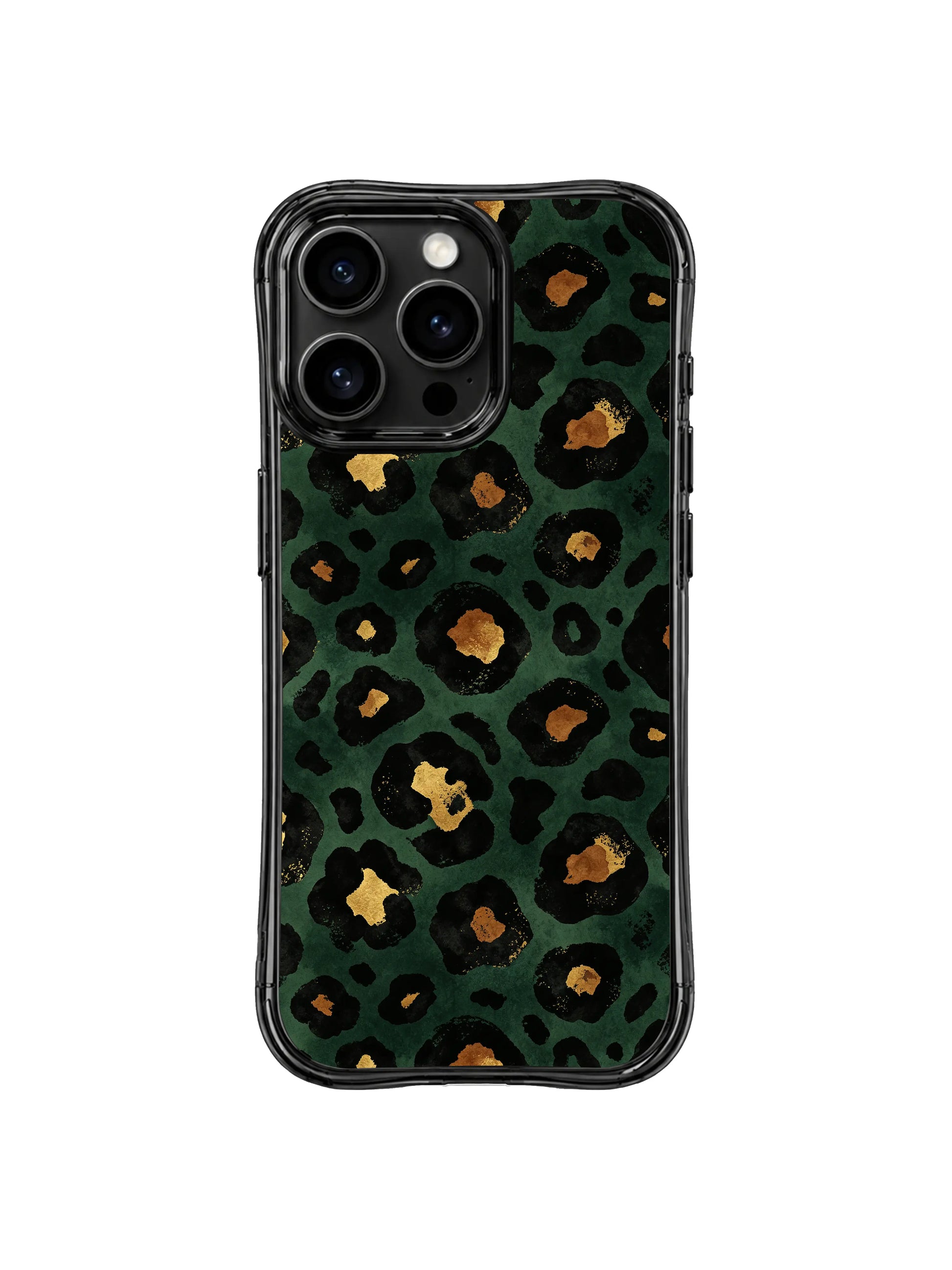PhoneCasing iPhone 14 Pro Case perfect gift option Midnight Academia Leopard print by Roxy Wildhart. Moody vintage scholarly dark academia style, mixed wild leopard and metallic gold textured motif, intellectual minimalist graphic for art lovers.