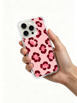 PhoneCasing iPhone 14 Pro Case domestic California UV-printed workshop shot of Burgundy Rose floral watercolor leopard print. Every casing individually quality inspected, eco-friendly UV-printed printing exclusive iPhone 14 Pro casing.
