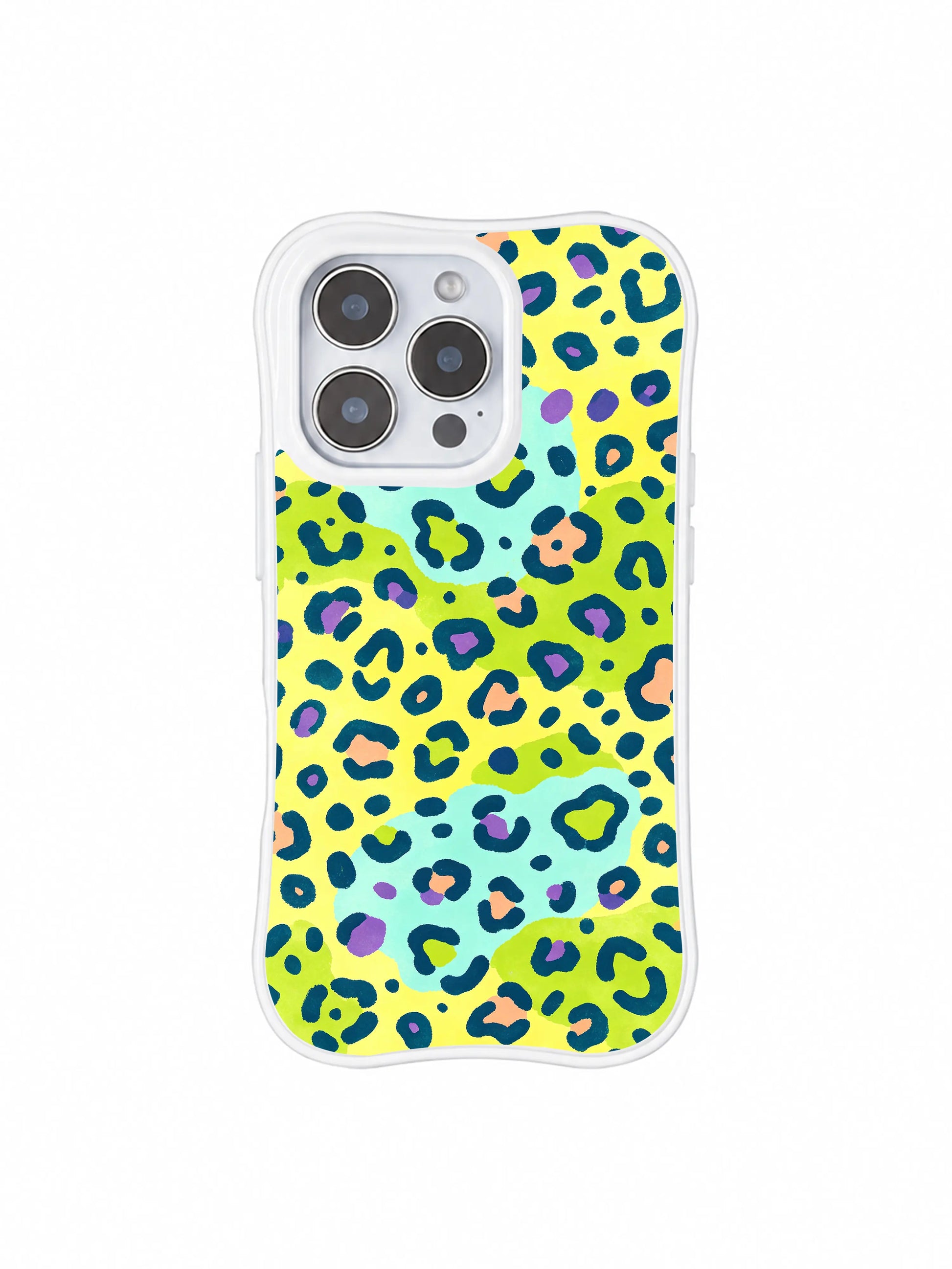 PhoneCasing iPhone 14 Pro Case domestic California handmade workshop shot of Lemon Soda citrus watercolor leopard print. Every casing individually quality inspected, eco-friendly fade-proof printing exclusive iPhone 14 Pro casing.