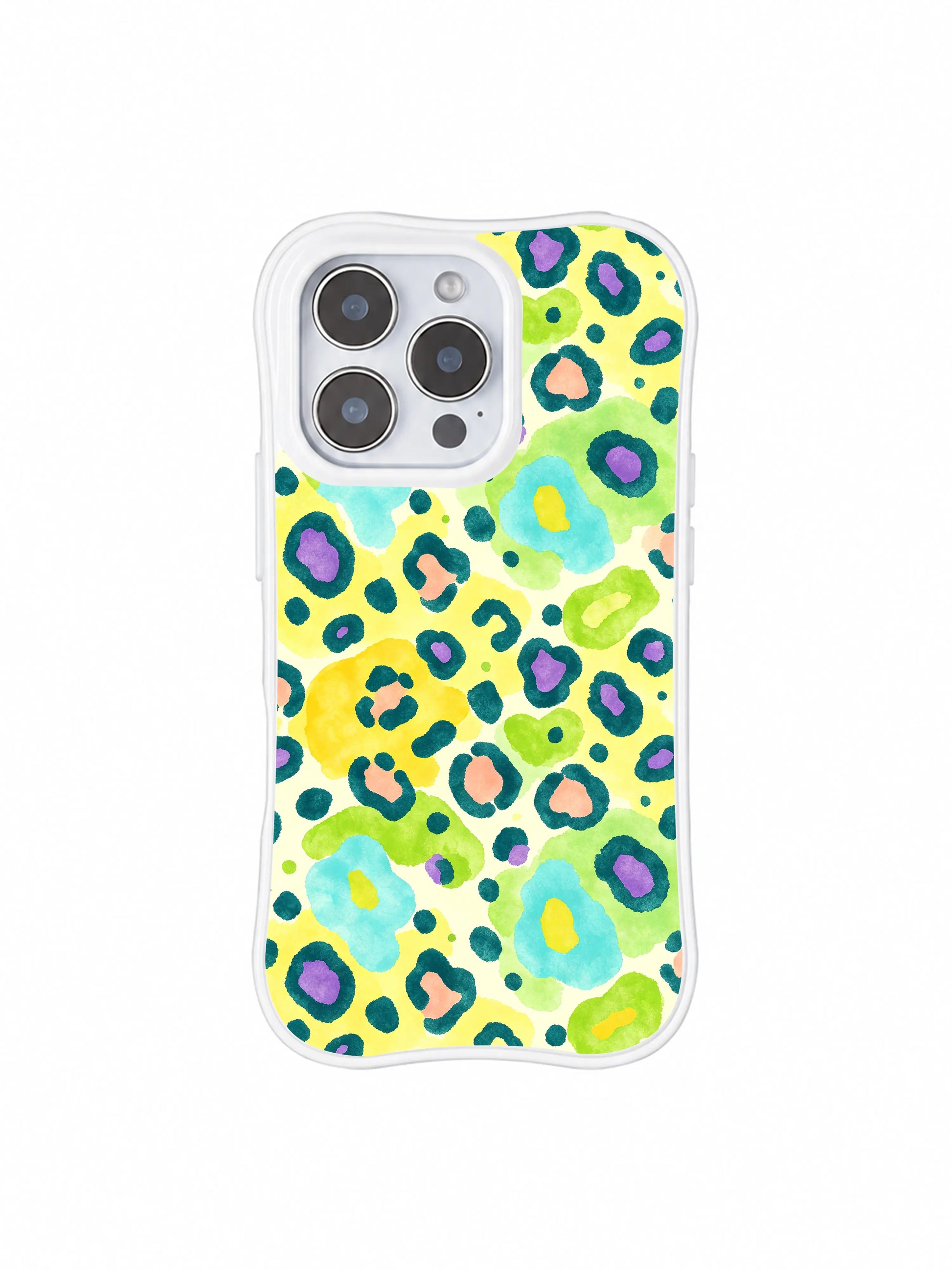 PhoneCasing iPhone 14 Pro Case full seamless repeating pattern overview of Lemon Soda citrus watercolor leopard art. Continuous fresh pastel lime-mint leopard rosettes on pale cream base, lightweight slim everyday iPhone 14 Pro casing.