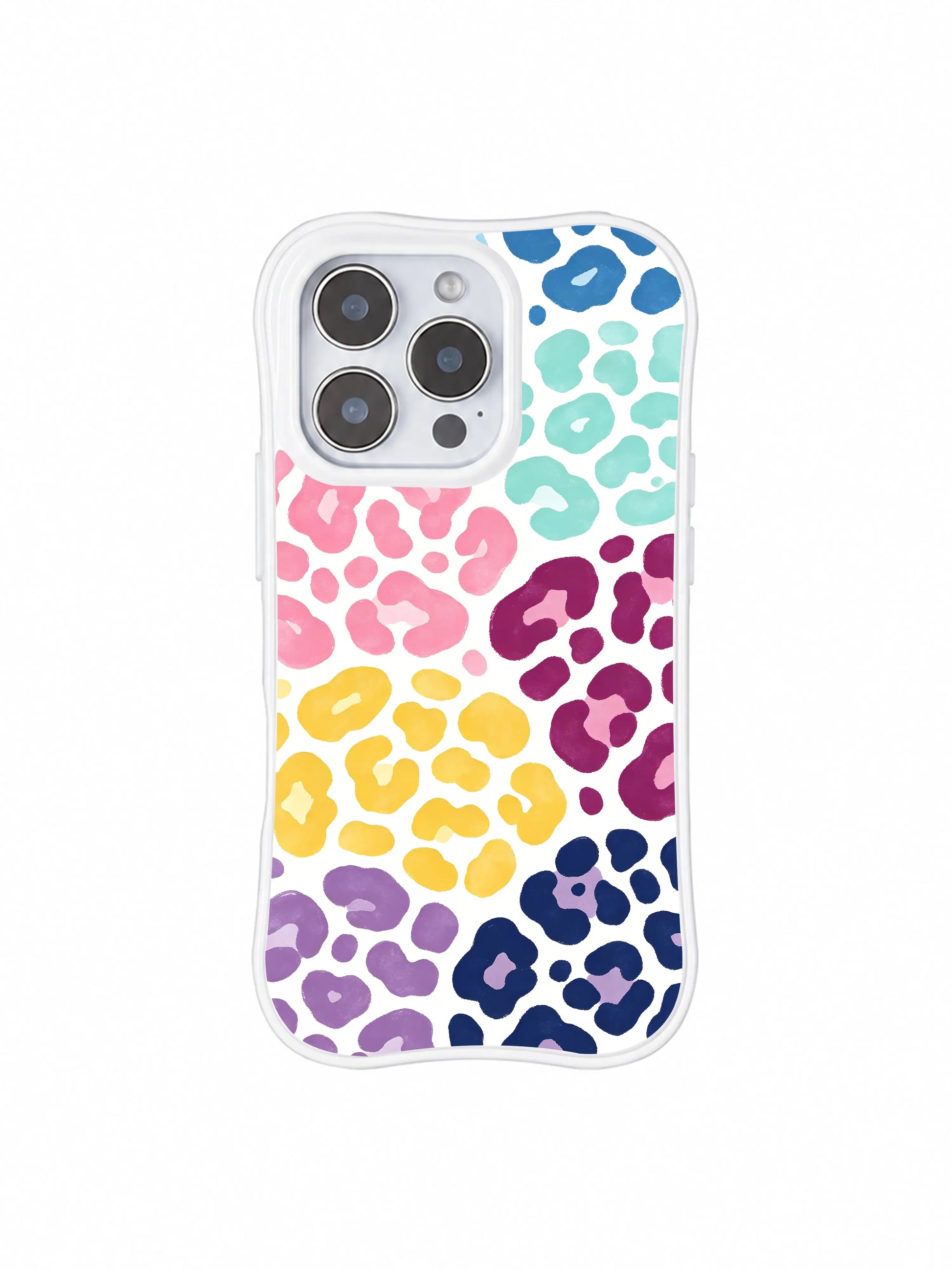 PhoneCasing iPhone 14 Pro Case full seamless pattern overview of Moon Berry Heart Leopard watercolor art. Continuous repeating heart leopard spots across creamy base, non-fade pigment print slim iPhone 14 Pro casing.