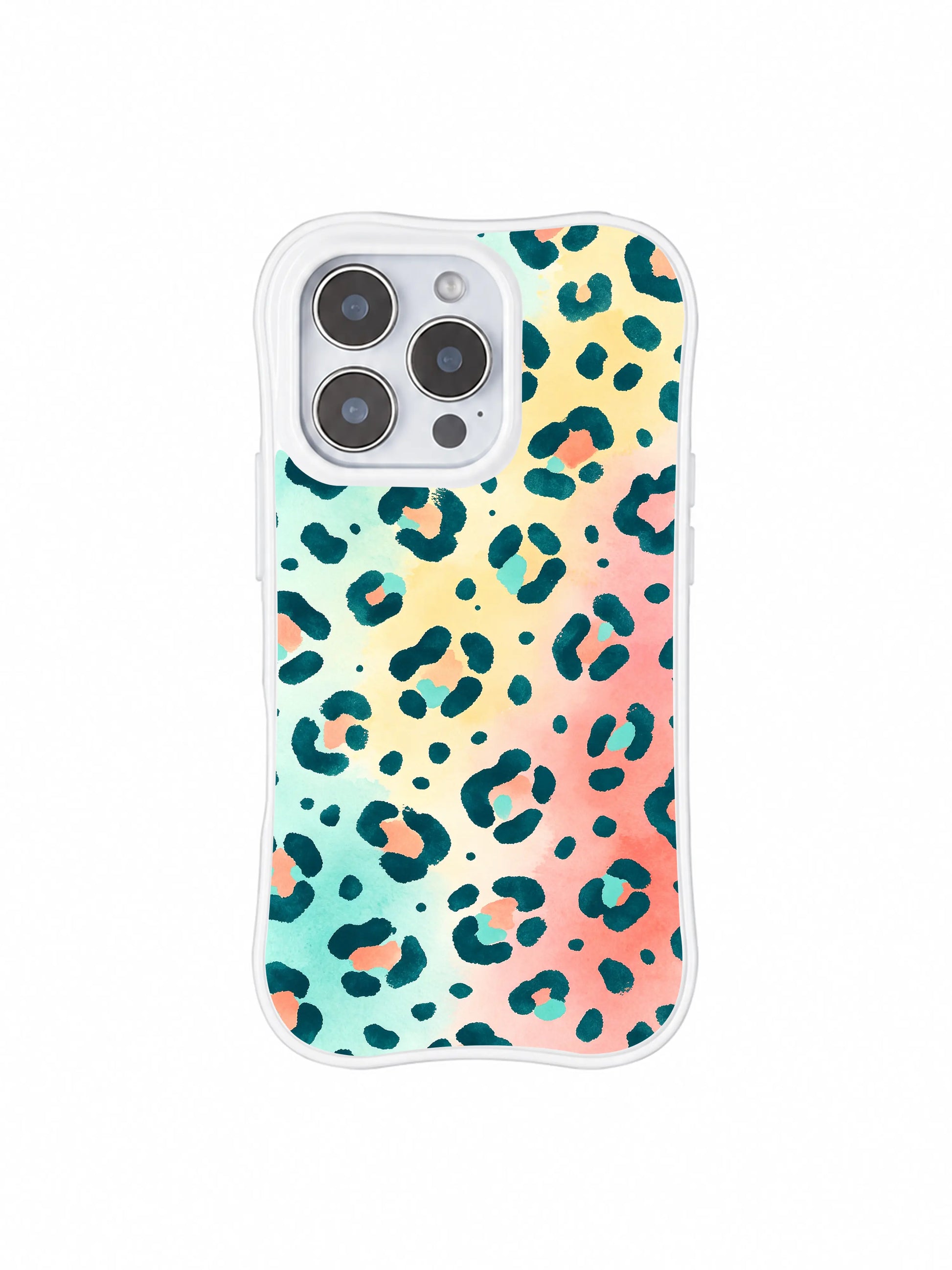 Material durability showcase of scratch & stain resistant PhoneCasing iPhone 14 Pro Case Salt Shore Leopard. Smooth glossy anti-microbial clear surface, withstands daily pocket and bag friction, permanent soft coastal gradient print.