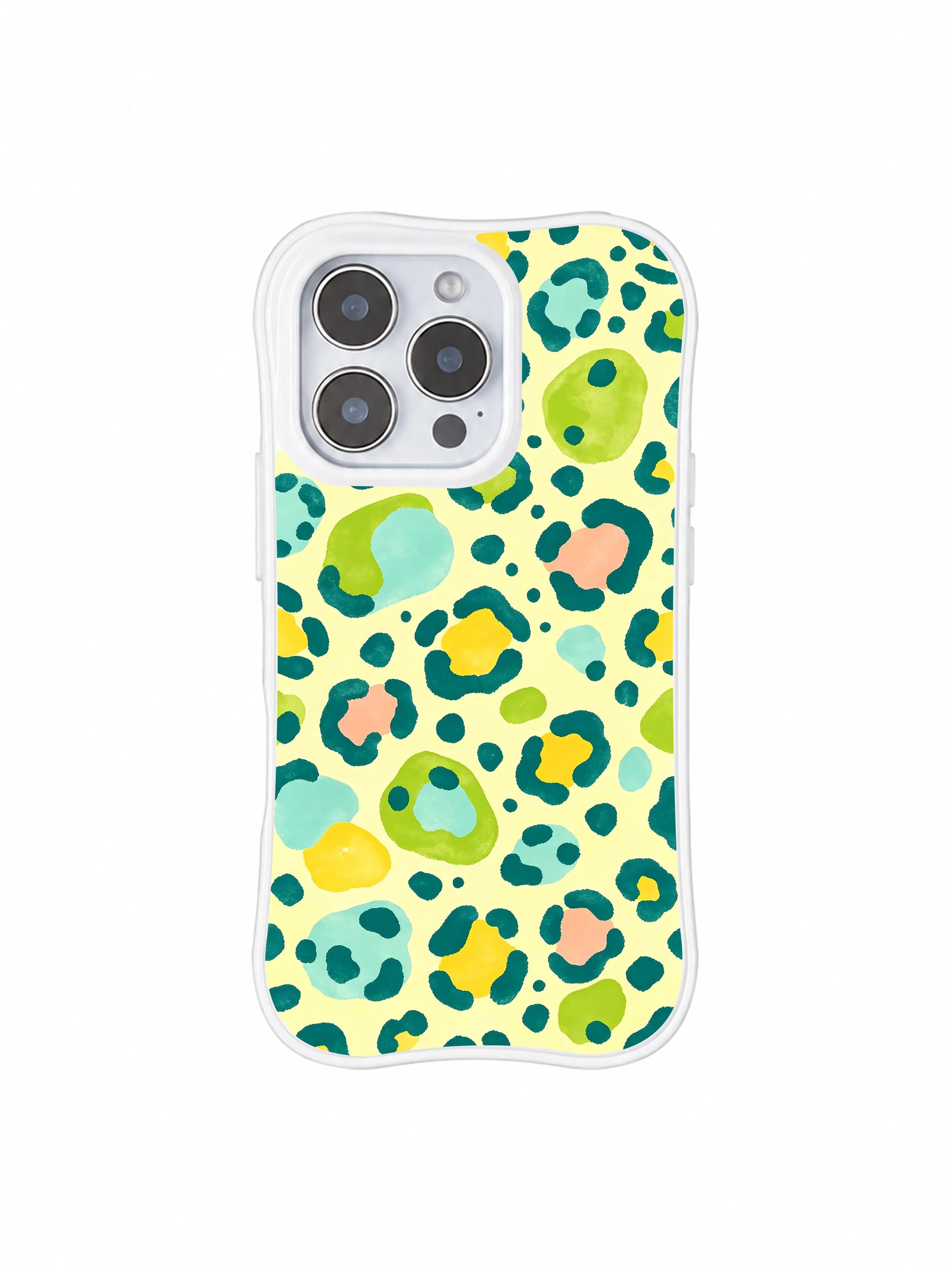 PhoneCasing iPhone 14 Pro Case gift-ready product shot of limited Lemon Soda Leopard citrus artist print. Balanced soft pale cream warmth and vivid fresh pastel leopard charm, ideal cheerful summer vacation gift lightweight iPhone 14 Pro casing.
