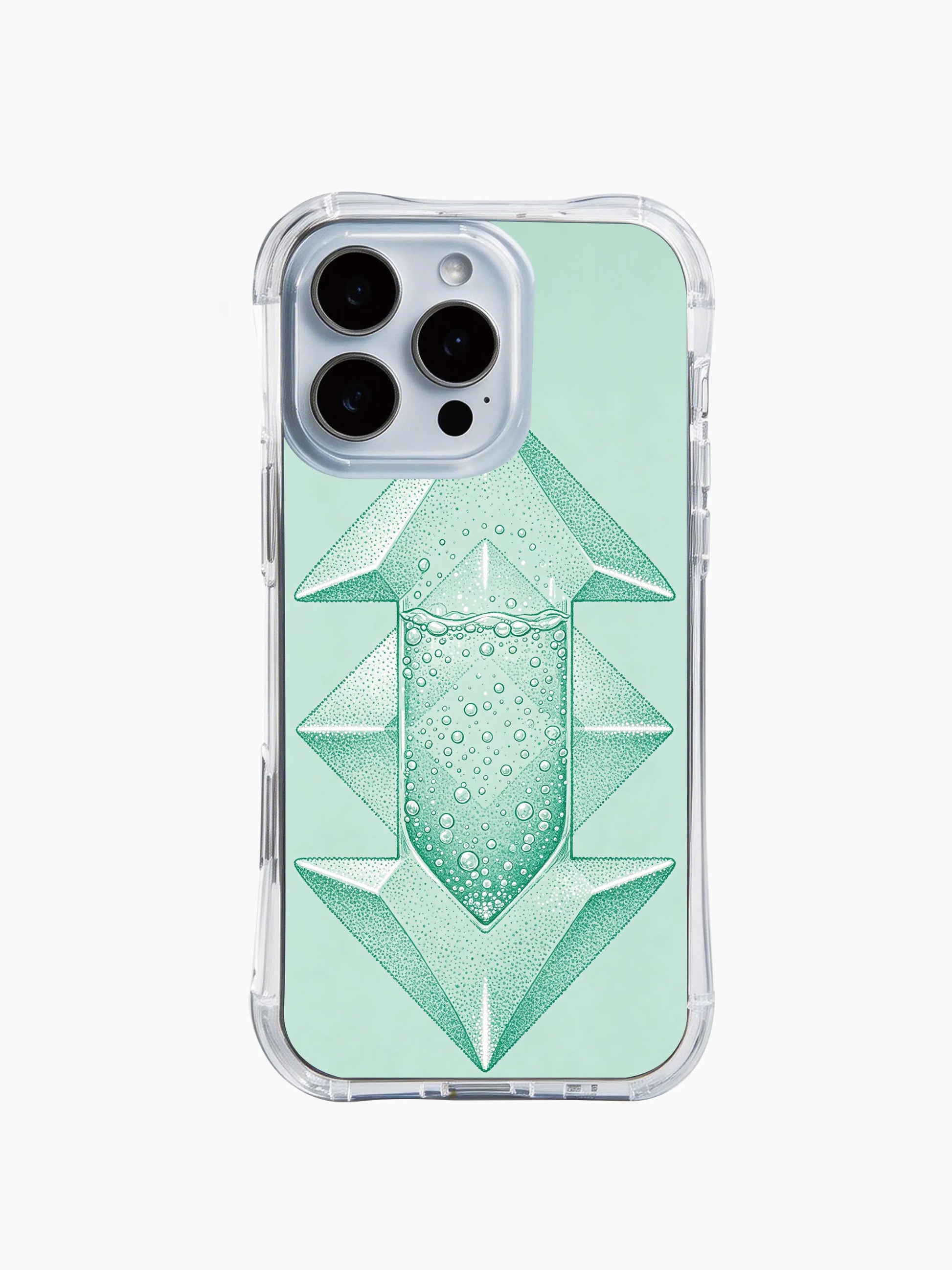 PhoneCasing iPhone 14 Pro Max Case showcasing aqua mint geometric arrow art, slim fit summer-style phone cover
