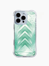 Aqua Stipple: Four stacked green chevrons with scattered bubbles and a curved lower water-like line.
