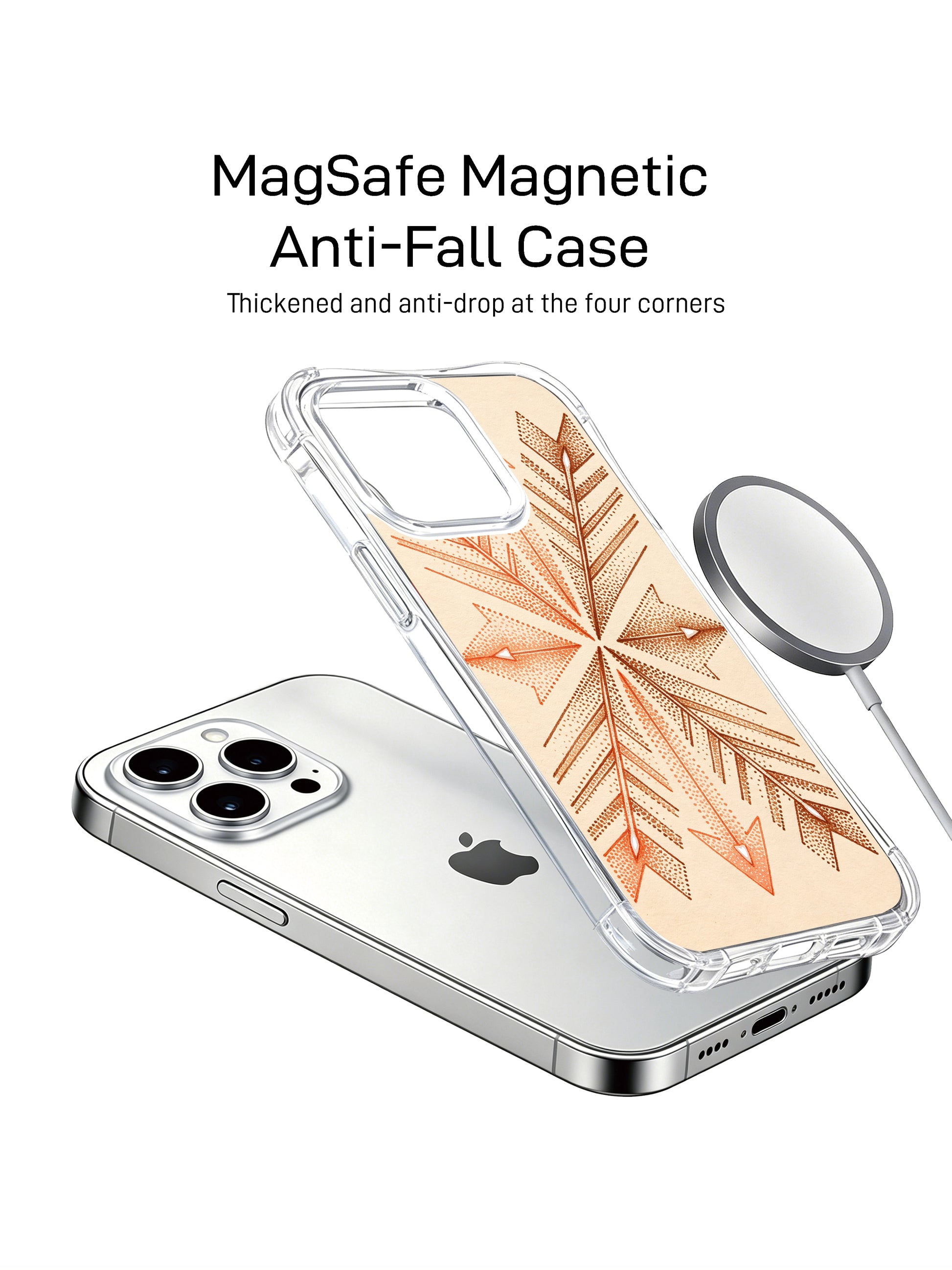 Arrow geometric illustration PhoneCasing iPhone 14 Pro Max Case with boho tribal print in soft blush and brown hues.
