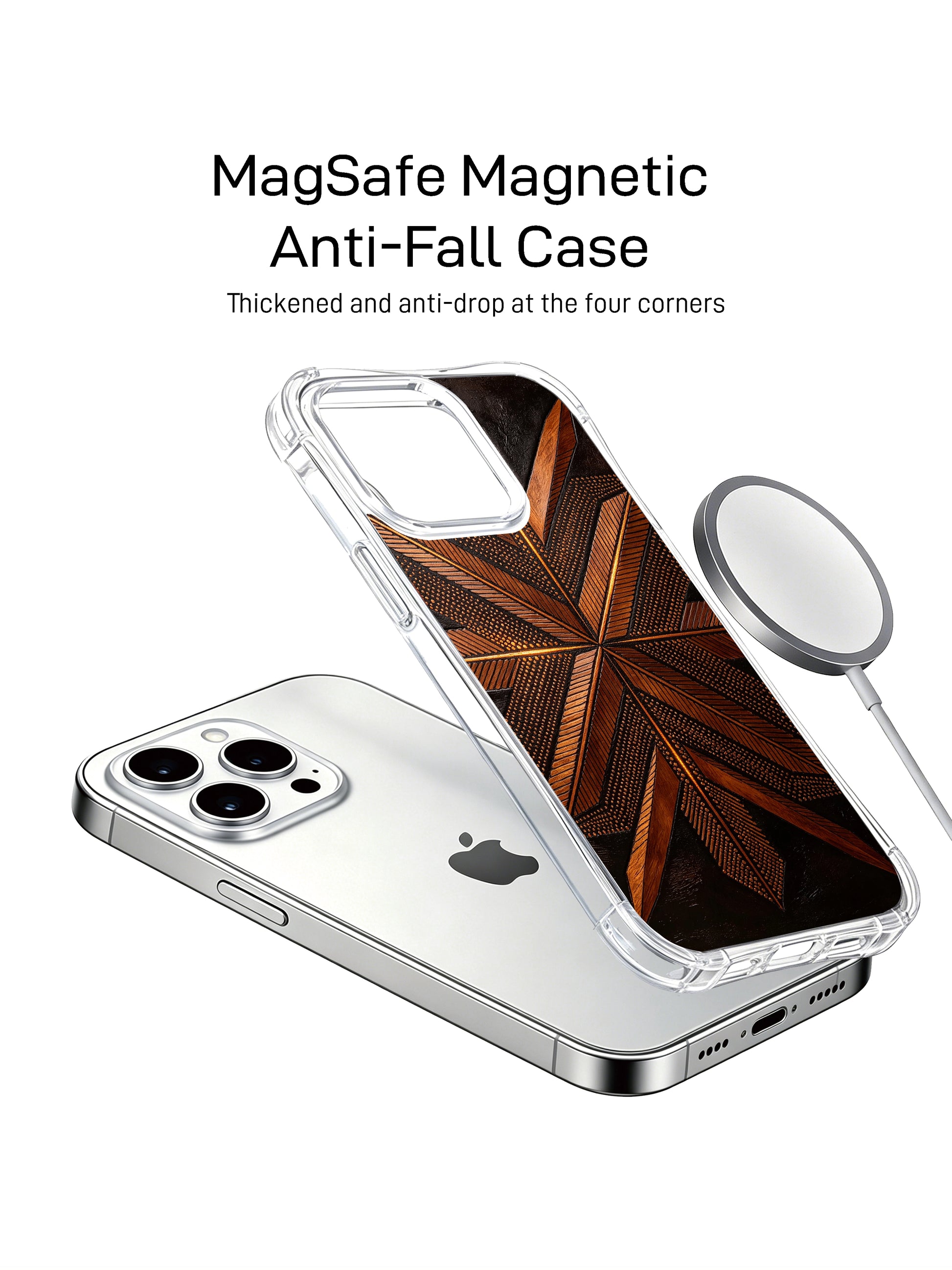 PhoneCasing iPhone 14 Pro Max Case featuring bronze geometric tribal print, anti-slip grip iPhone 14 Pro Max case