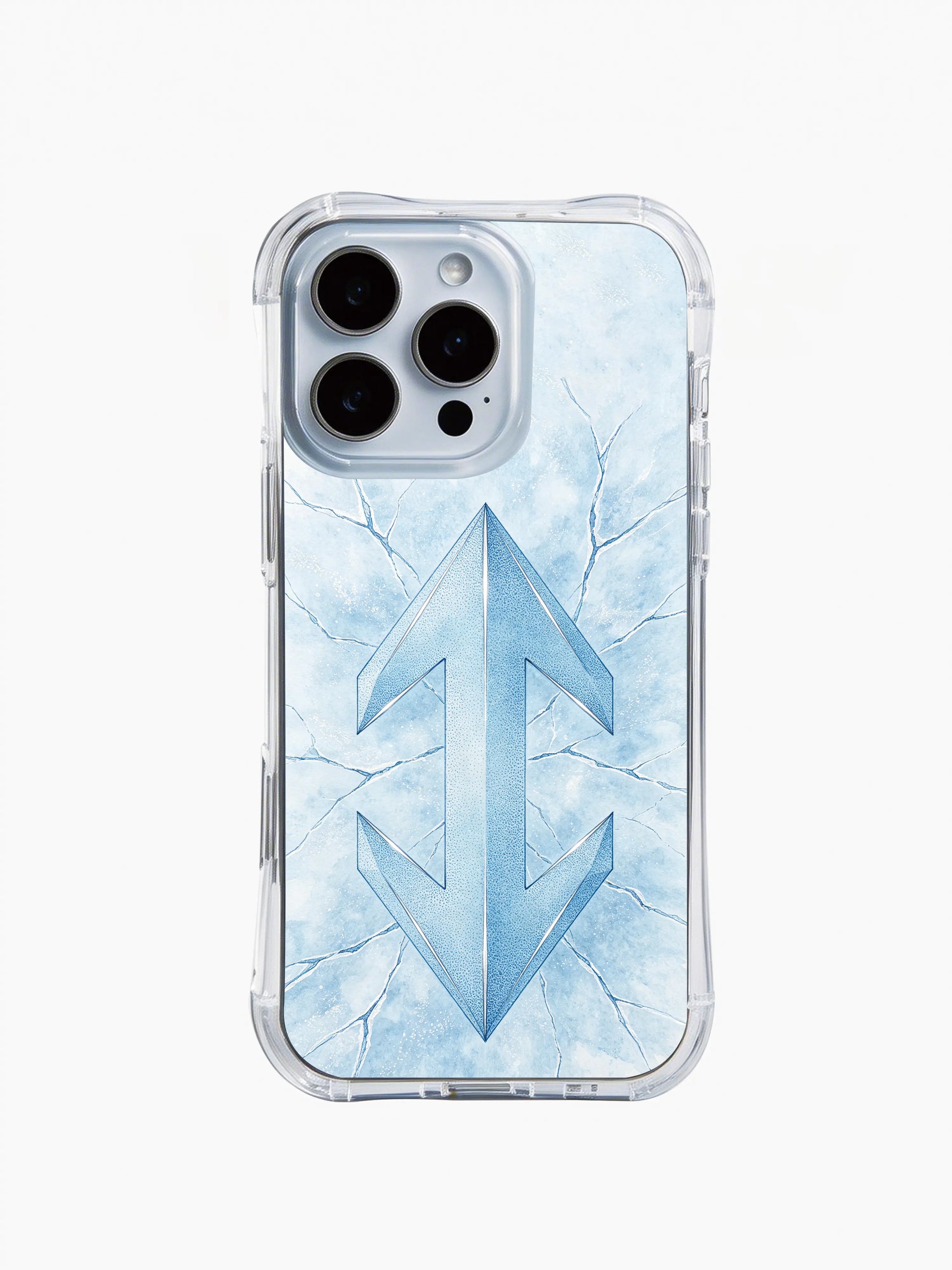PhoneCasing iPhone 14 Pro Max Case with cracked frost chevron pattern, light blue background and geometric design