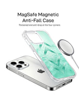 Mint arrow case shown separately beside a phone and circular charging accessory.