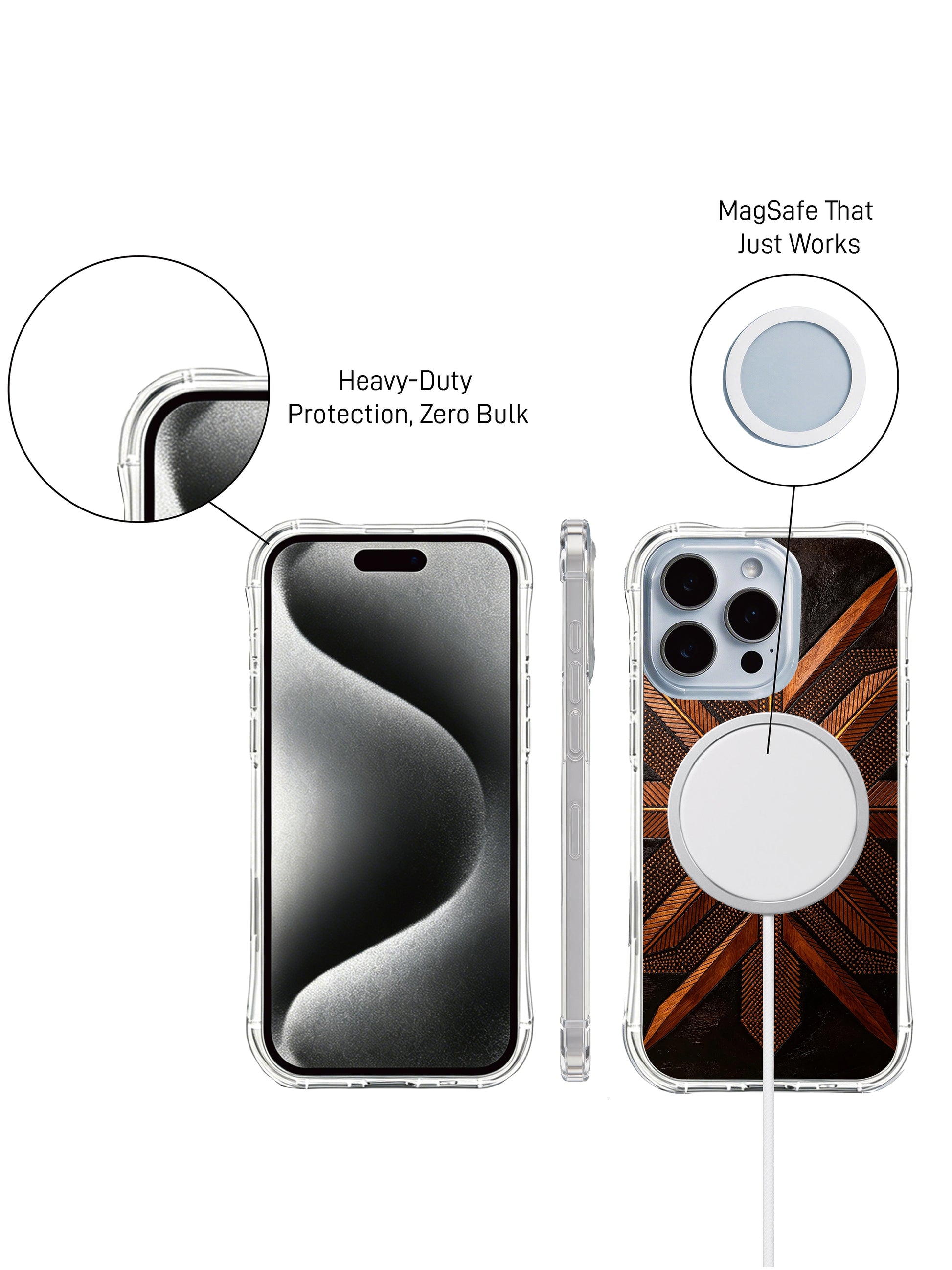 PhoneCasing iPhone 14 Pro Max Case with dark brown southwestern stippling art, fade-resistant protective casing