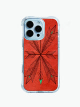 Desert tribal geometric PhoneCasing iPhone 14 Pro Max Case with a worn terracotta background, stippled texture, and vintage Southwestern tones.