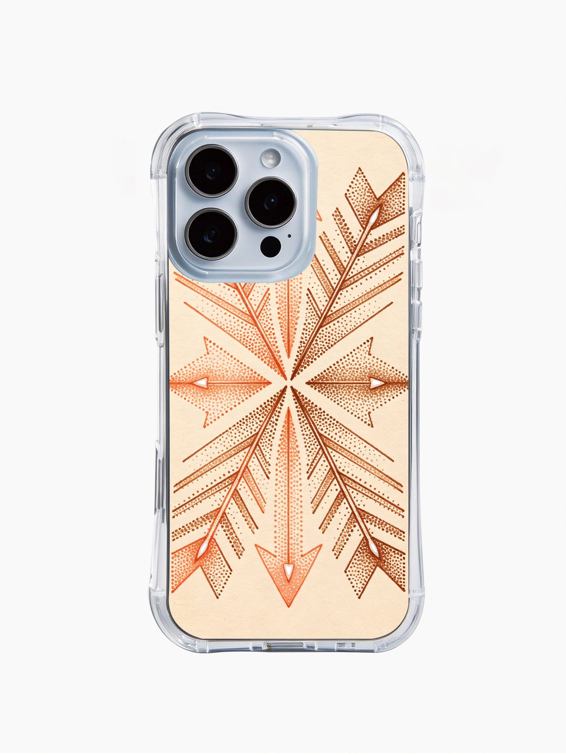 Dotted tribal pattern PhoneCasing iPhone 14 Pro Max Case with bohemian arrow design and warm pink-brown tones.