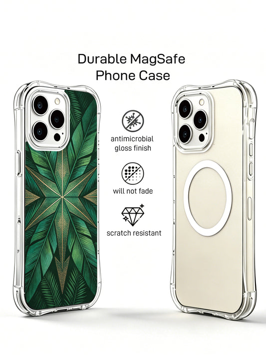 PhoneCasing iPhone 14 Pro Max Case showcasing emerald geometric Navajo design, slim shockproof iPhone 14 Pro Max casing