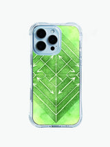 Green watercolor tribal symmetry PhoneCasing iPhone 14 Pro Max Case, featuring a hand-drawn arrow mandala on a soft natural gradient.