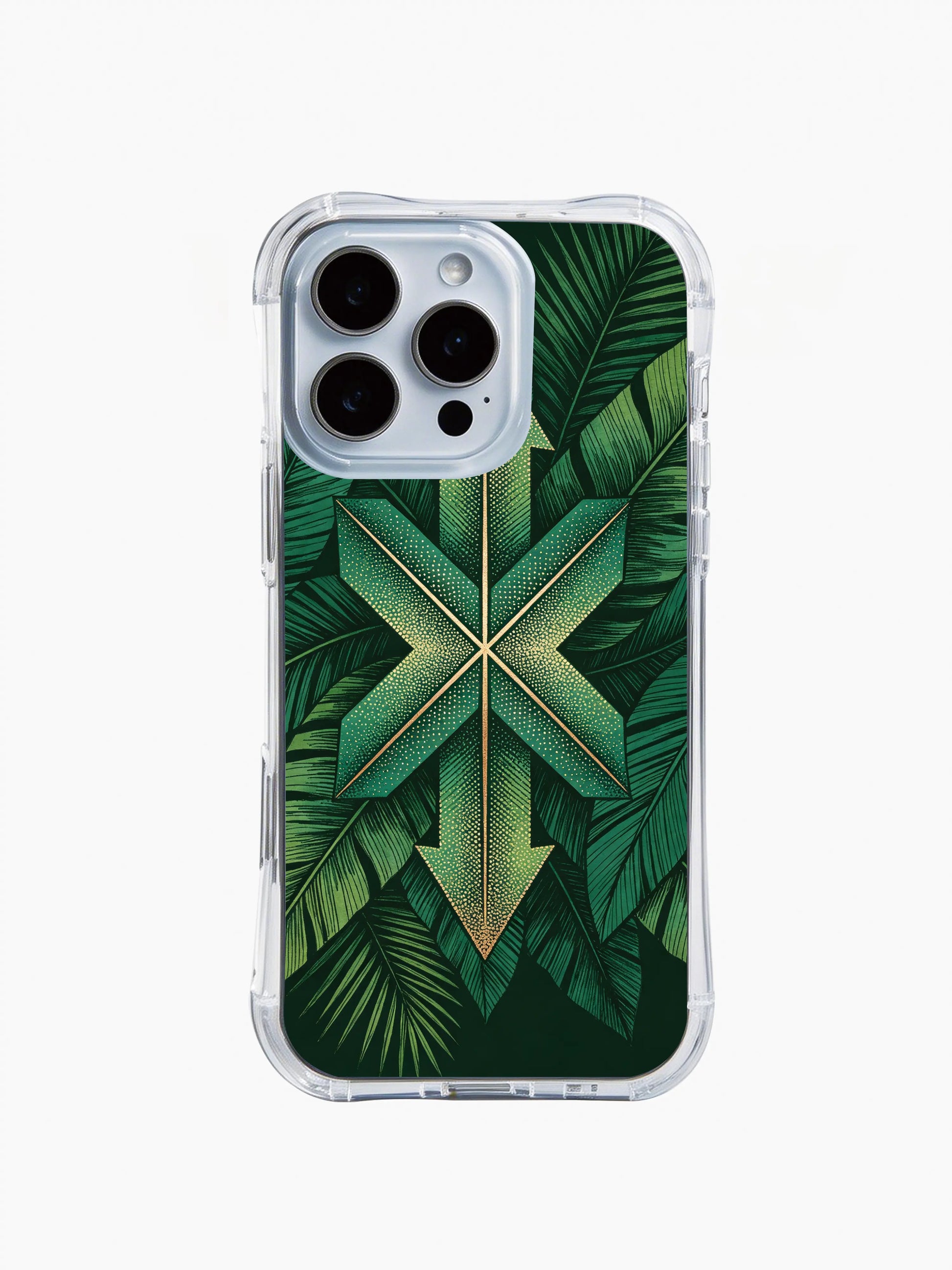 PhoneCasing iPhone 14 Pro Max Case with jungle green geometric Navajo design, durable scratch-resistant phone case