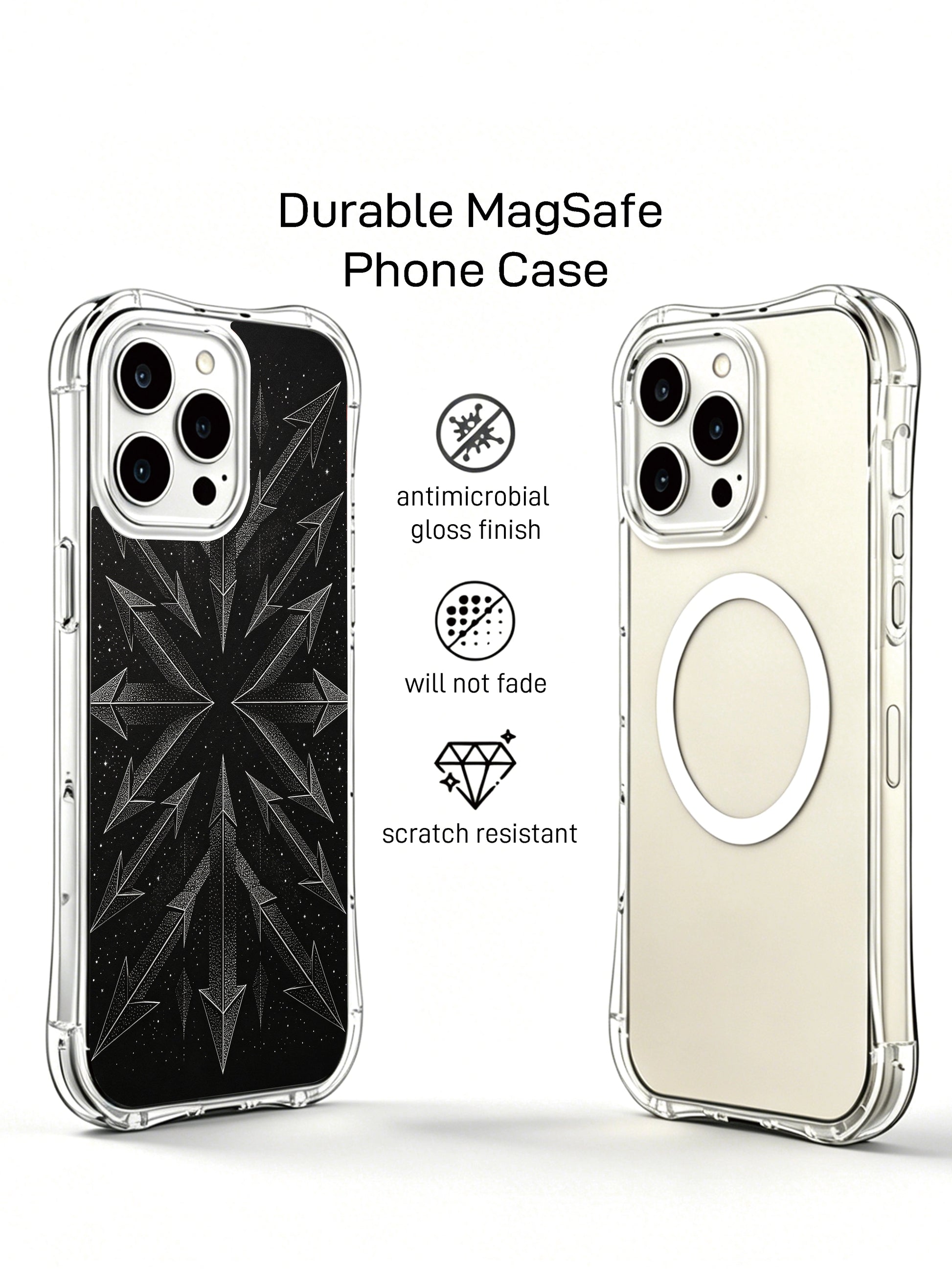 PhoneCasing iPhone 14 Pro Max Case featuring a crisp chevron pattern on a dark background, slim and protective.