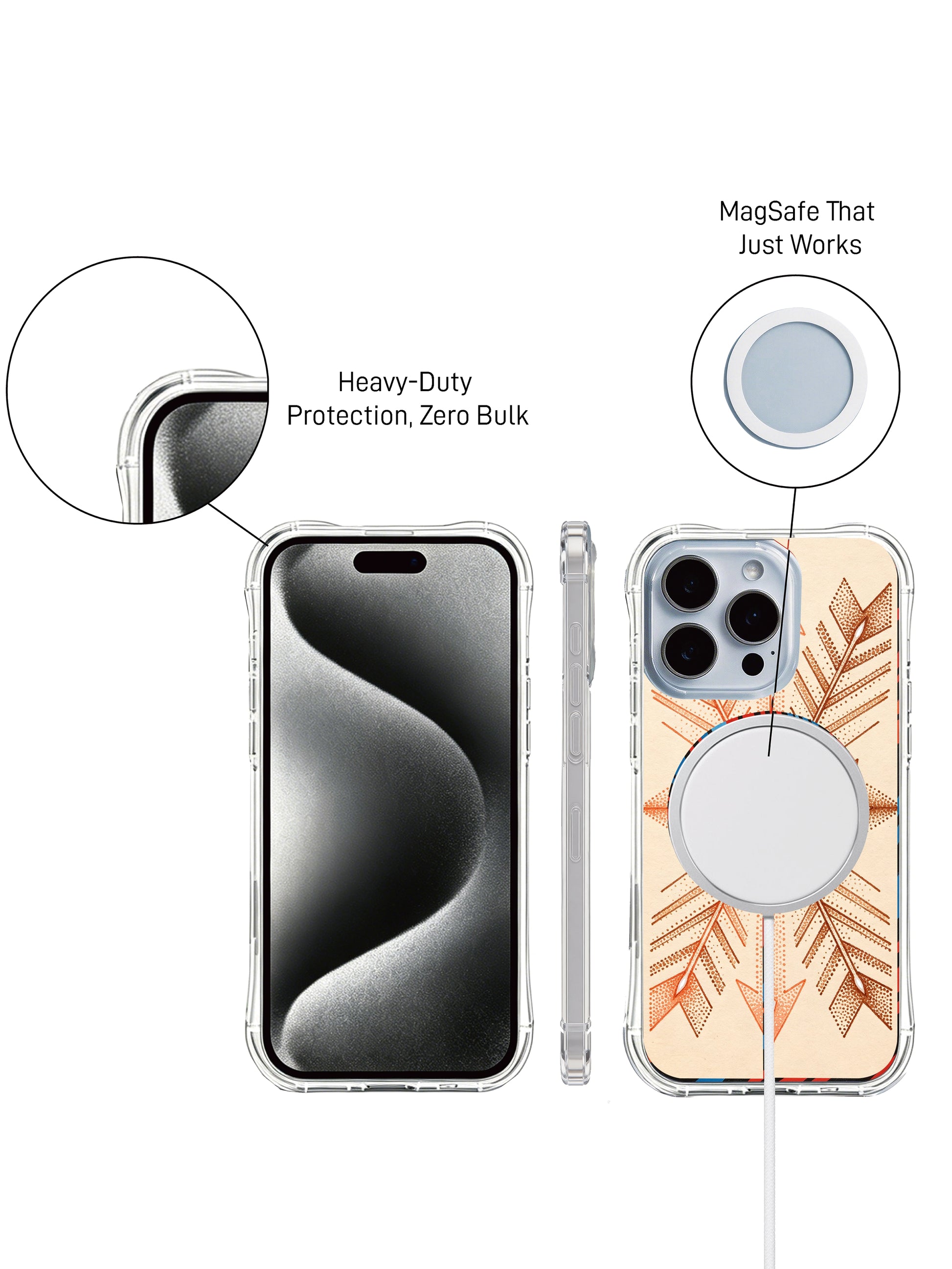 Modern bohemian arrow PhoneCasing iPhone 14 Pro Max Case with hand-drawn tribal design and earthy pink tones.