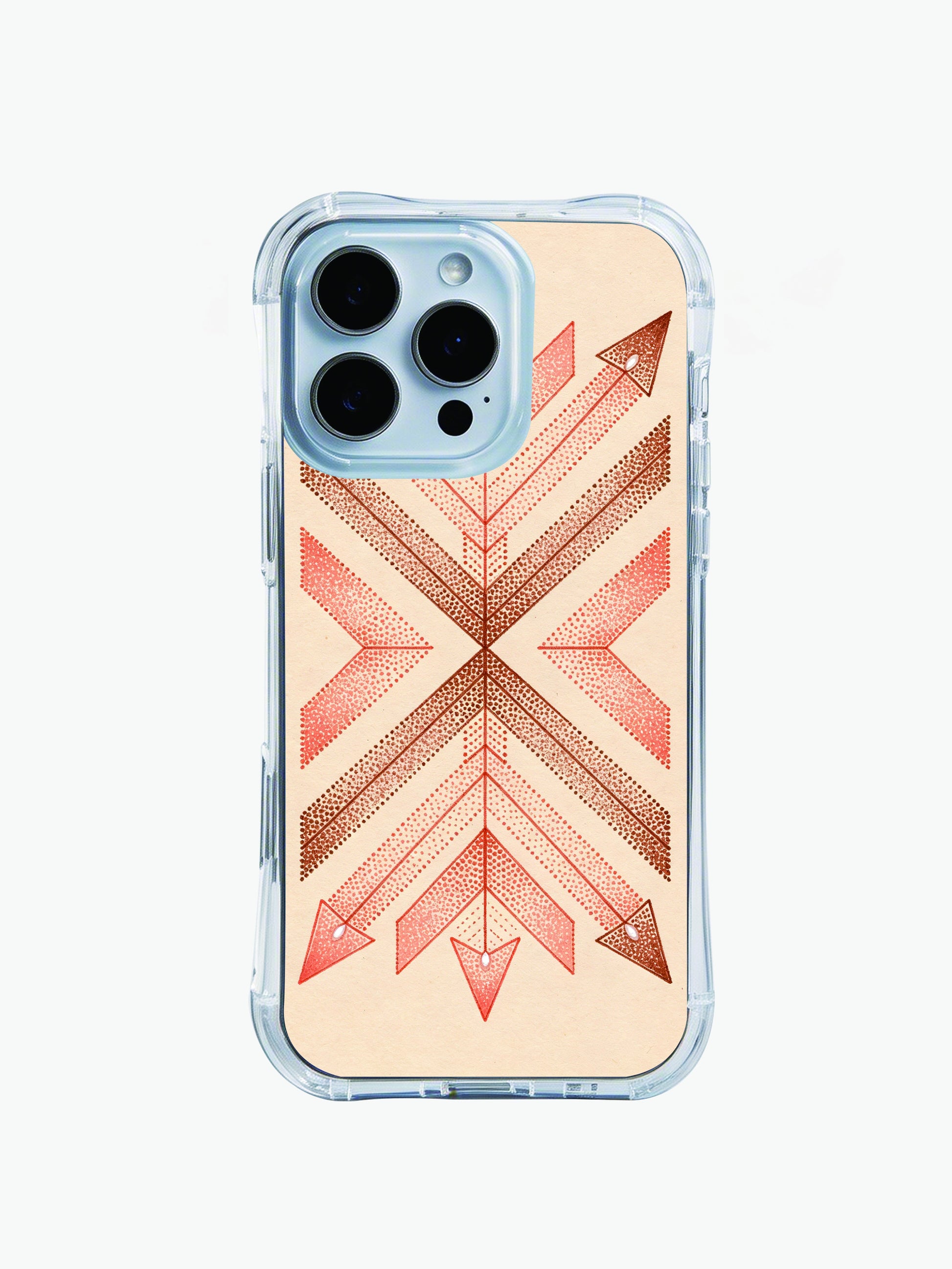 Native American style PhoneCasing iPhone 14 Pro Max Case with hand-illustrated tribal arrows and dotted texture details.