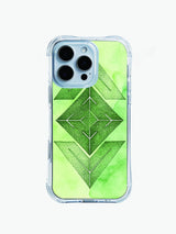 Nature bohemian totem PhoneCasing iPhone 14 Pro Max Case, featuring a tribal geometric design on a soft green watercolor gradient.