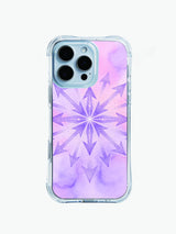 Neon spiritual mandala PhoneCasing iPhone 14 Pro Max Case, featuring hand-drawn stippled arrows on a dreamy pink-purple watercolor background.
