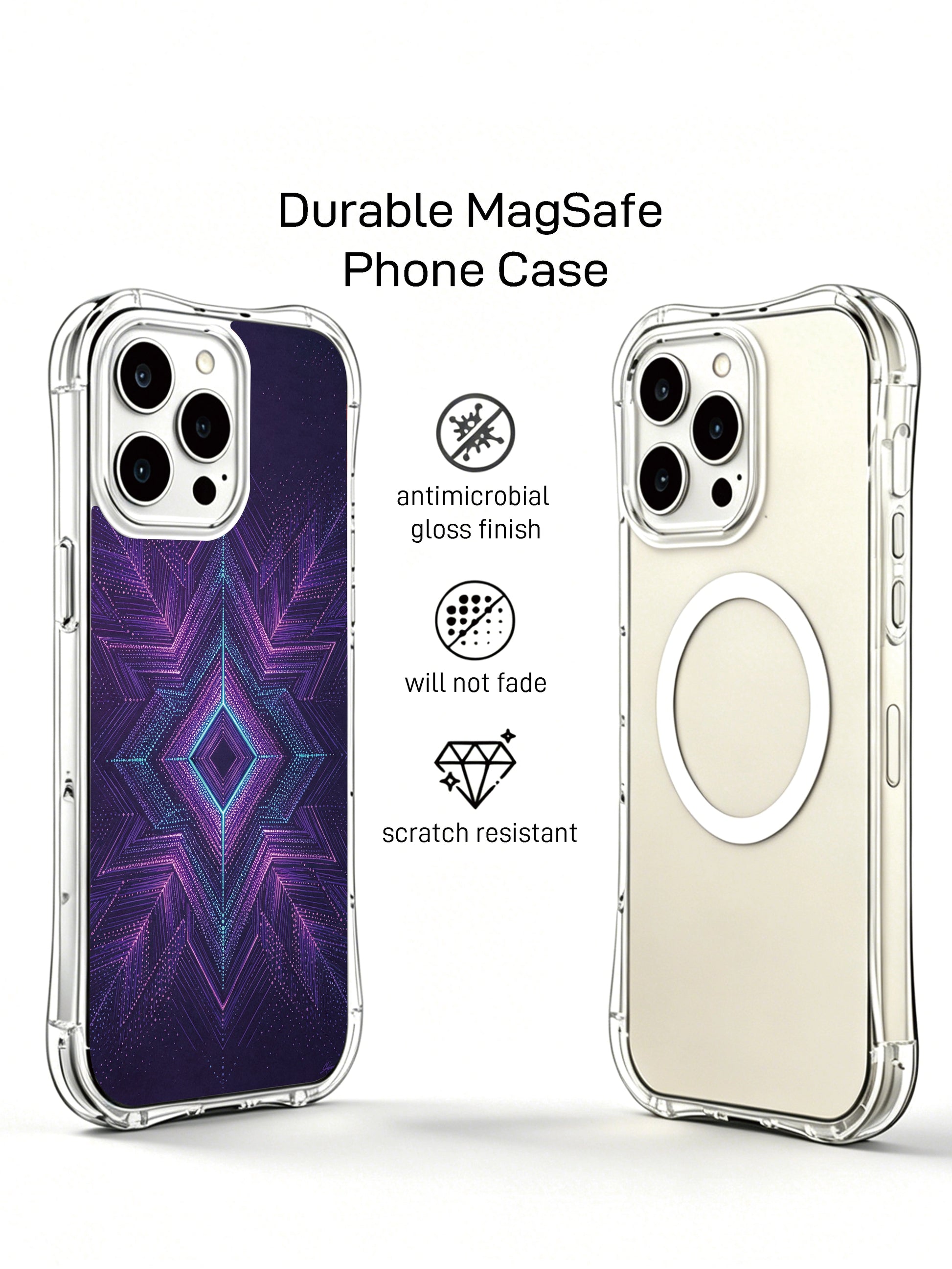 PhoneCasing iPhone 14 Pro Max Case with purple neon arrow pattern, scratch-resistant phone cover